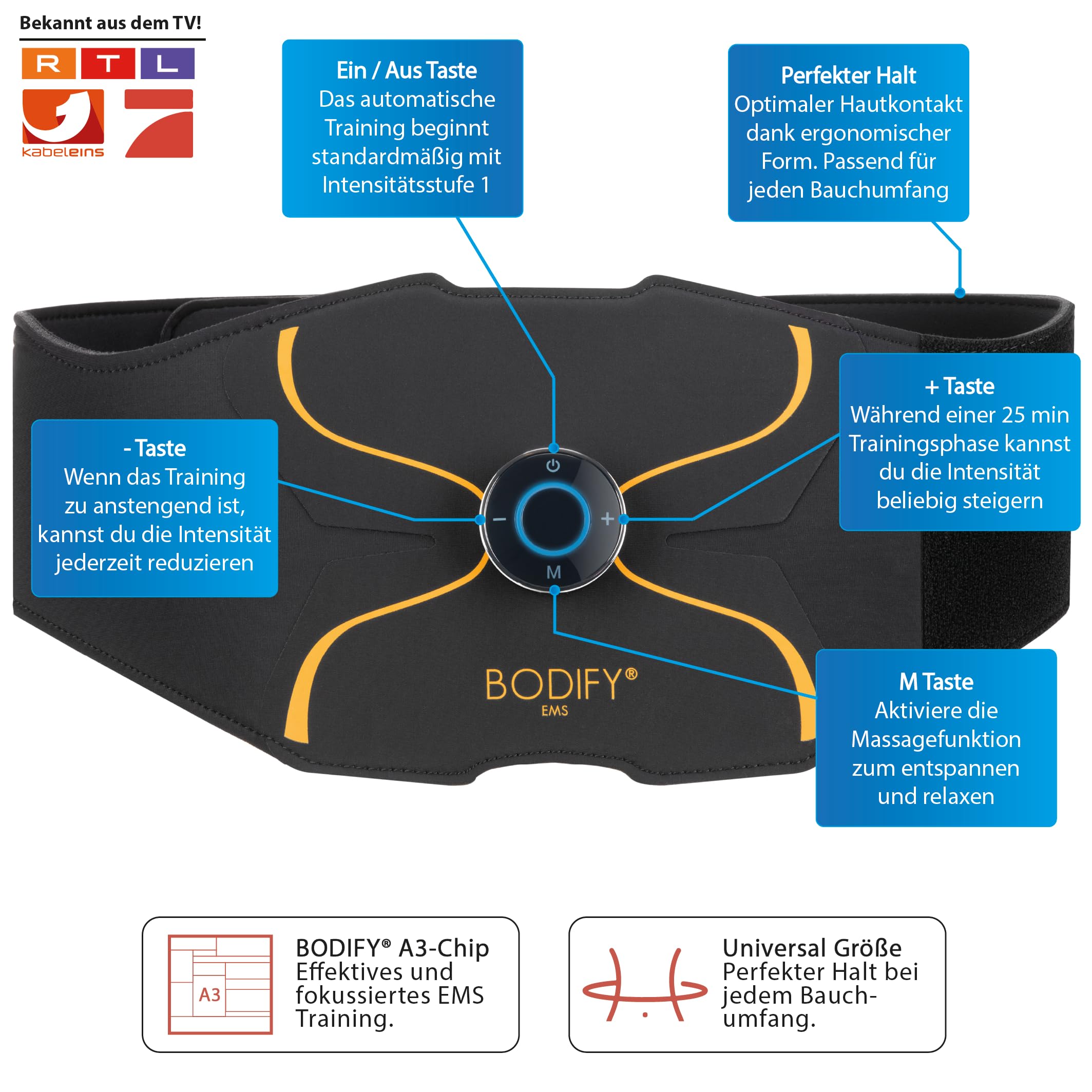 Bodify® 3in1 EMS Trainingsset Pro - Gezielte Stimulation der Muskulatur! - Ganzkörper Muskelaufbau - Stimulationsgerät Bauch Arm Bein Muskeln - Muskeltrainer für Männer und Frauen DAS ORIGINAL