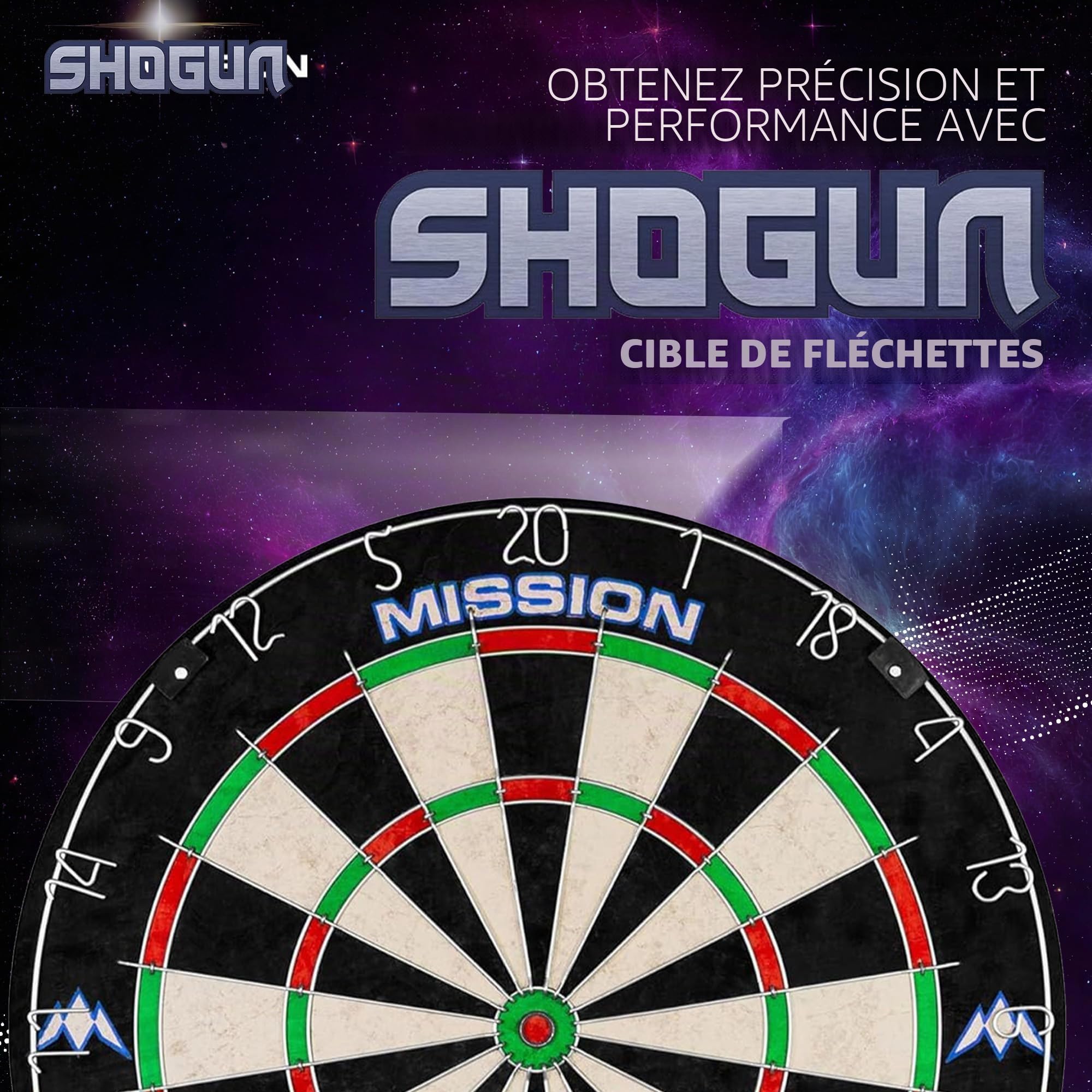 Mission Darts Jeu de fléchettes Shogun | Endurance Jeu de fléchettes rond en sisal avec 2 jeux de fléchettes à pointe en acier