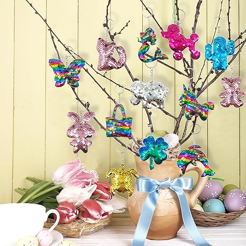 Miniatura 2 de GuassLee 15 llaveros de lentejuelas para niños y niñas, recuerdos de fiesta, mochila de unicornio y sirena, llaveros a granel para niños, premios de