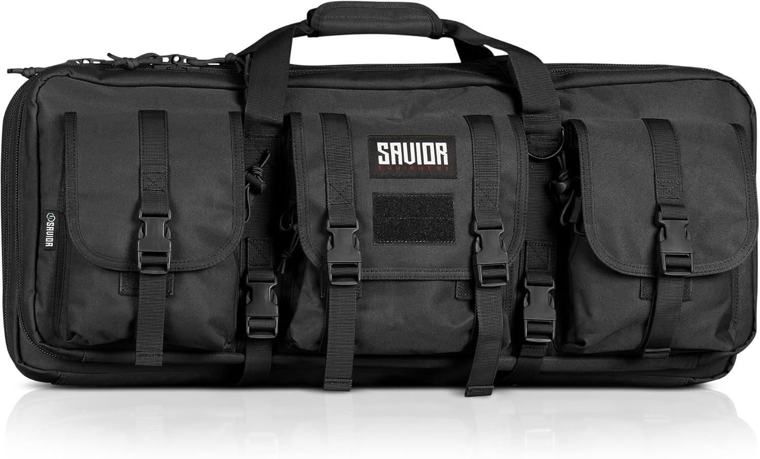 Savior Equipment American Classic Shorty Tactical Double Short Gun Case Pistol Bag, Spacious Front Pockets, Padded Shoulder Strap Included 24" x 12" Double Rifle Case Obsidian Black