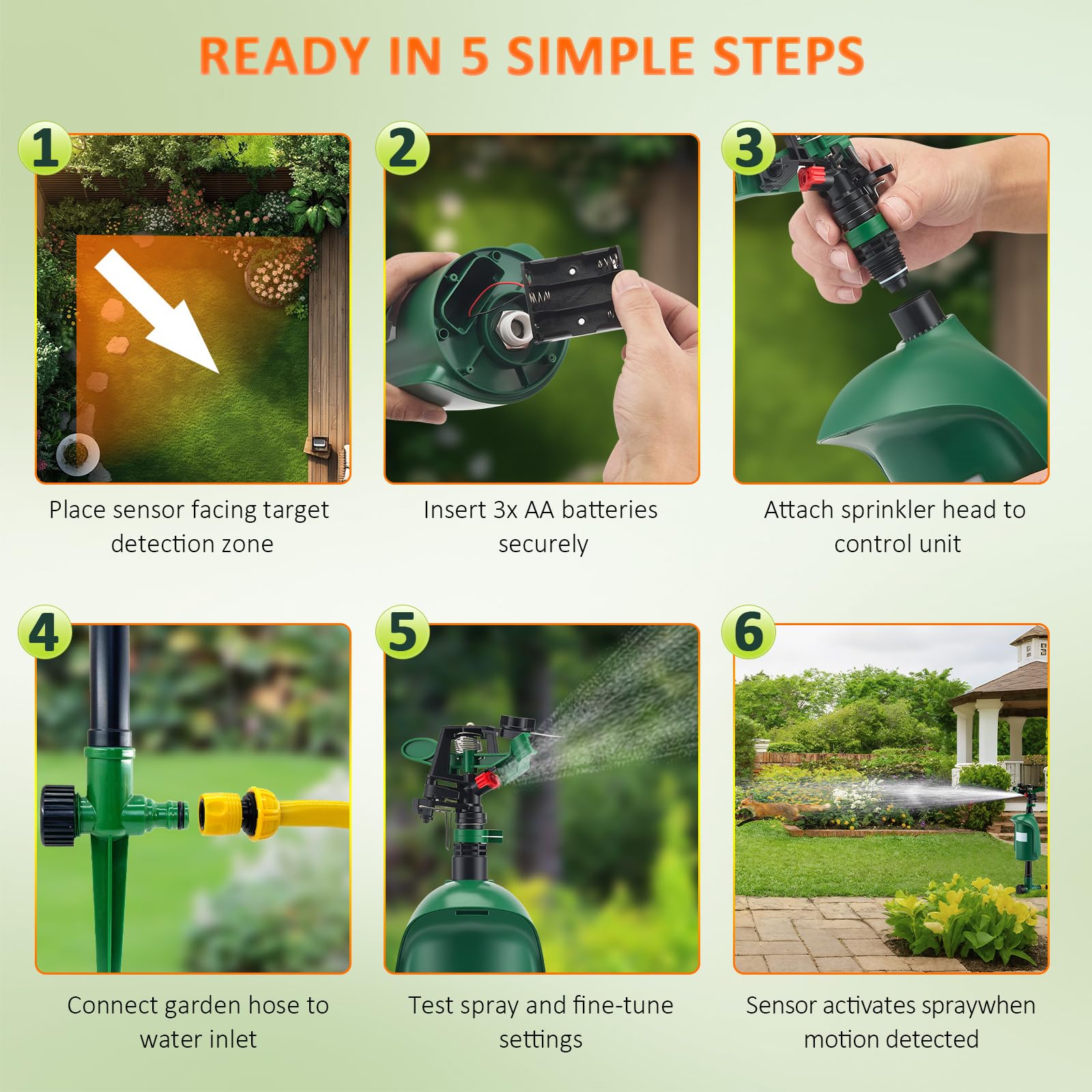 Dissuasore per gatti a 360°, con getto d'acqua,sensore PIR fino a 10 m, dissuasore a 360°, per gatti, martore, uccelli e procioni, repellente umano per giardino e laghetto