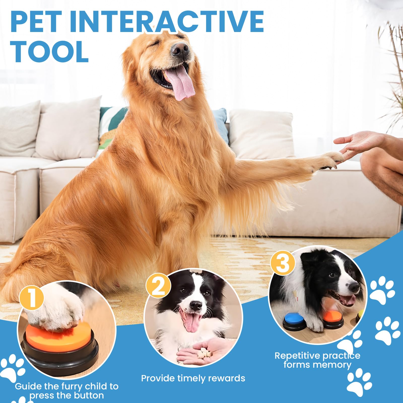Mein HERZ Lot de 6 Buzzer Enregistrable, Bouton de Communication pour Chien Boutons pour Chien Buzzers pour Formation Chien Chat Jeux Maison,Enregistrement et Lecture de 30 Secondes