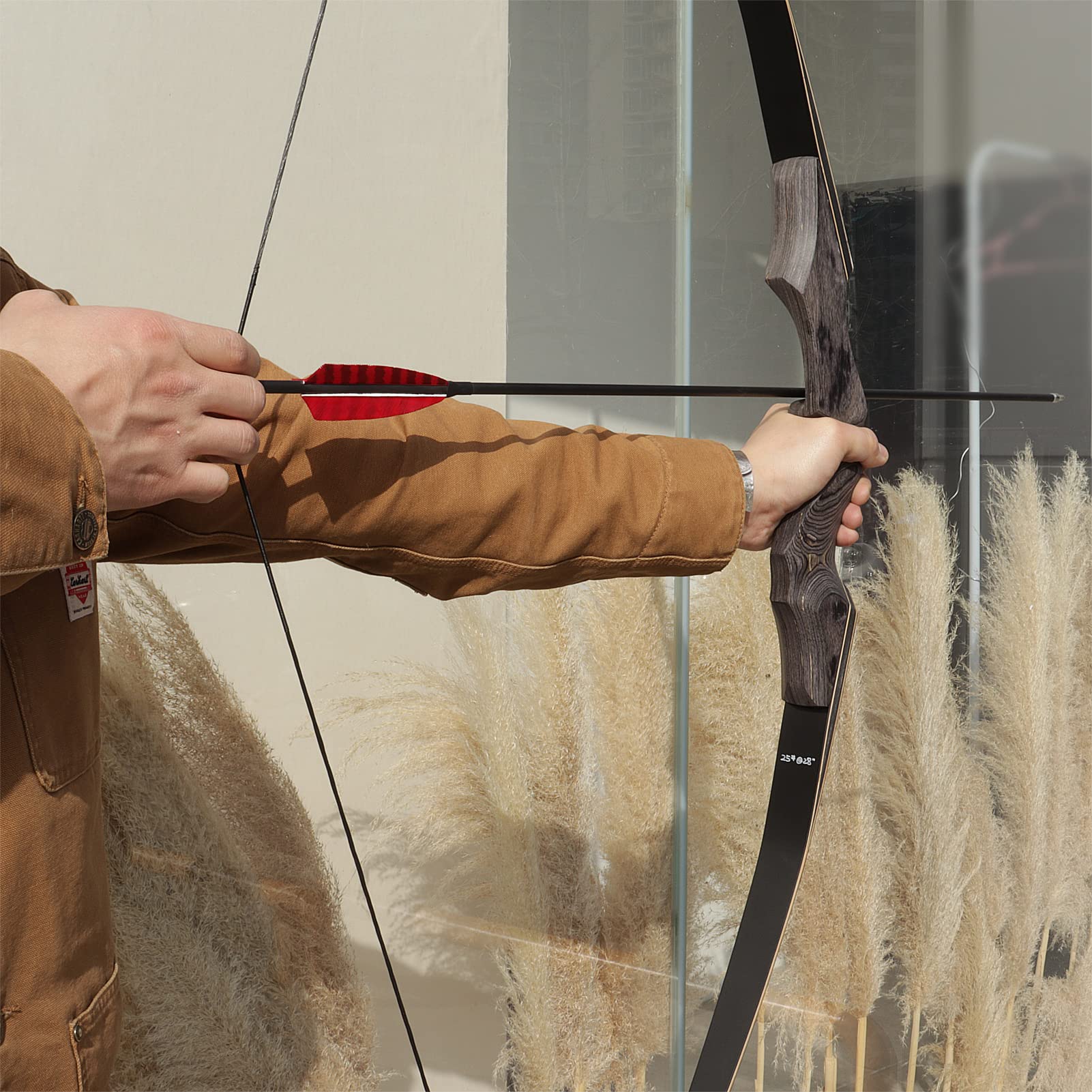 Obert 60 Zoll Bogenschießen Takedown Langbogen 25-60lbs Rechte Hand Jagdbogen Sportbogen Traditionell Holzbogen für Erwachsene (35lbs)