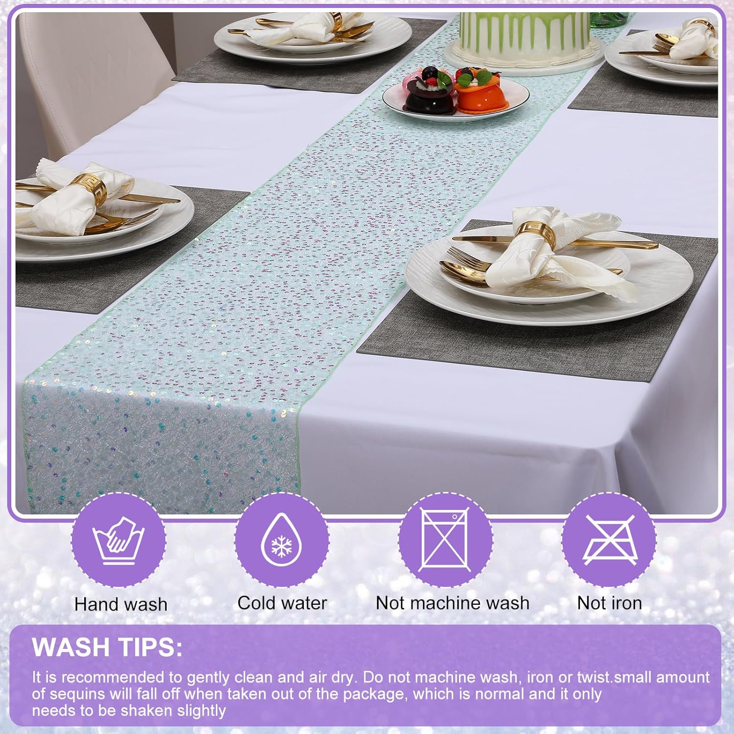 Thinkday 5 Pcs Iridescent Table Runner 12 x 108 Inch Mermaid Table Runner Glitter Desk Cover for Mermaid Themed Party Supplies Wedding Birthday Decor
