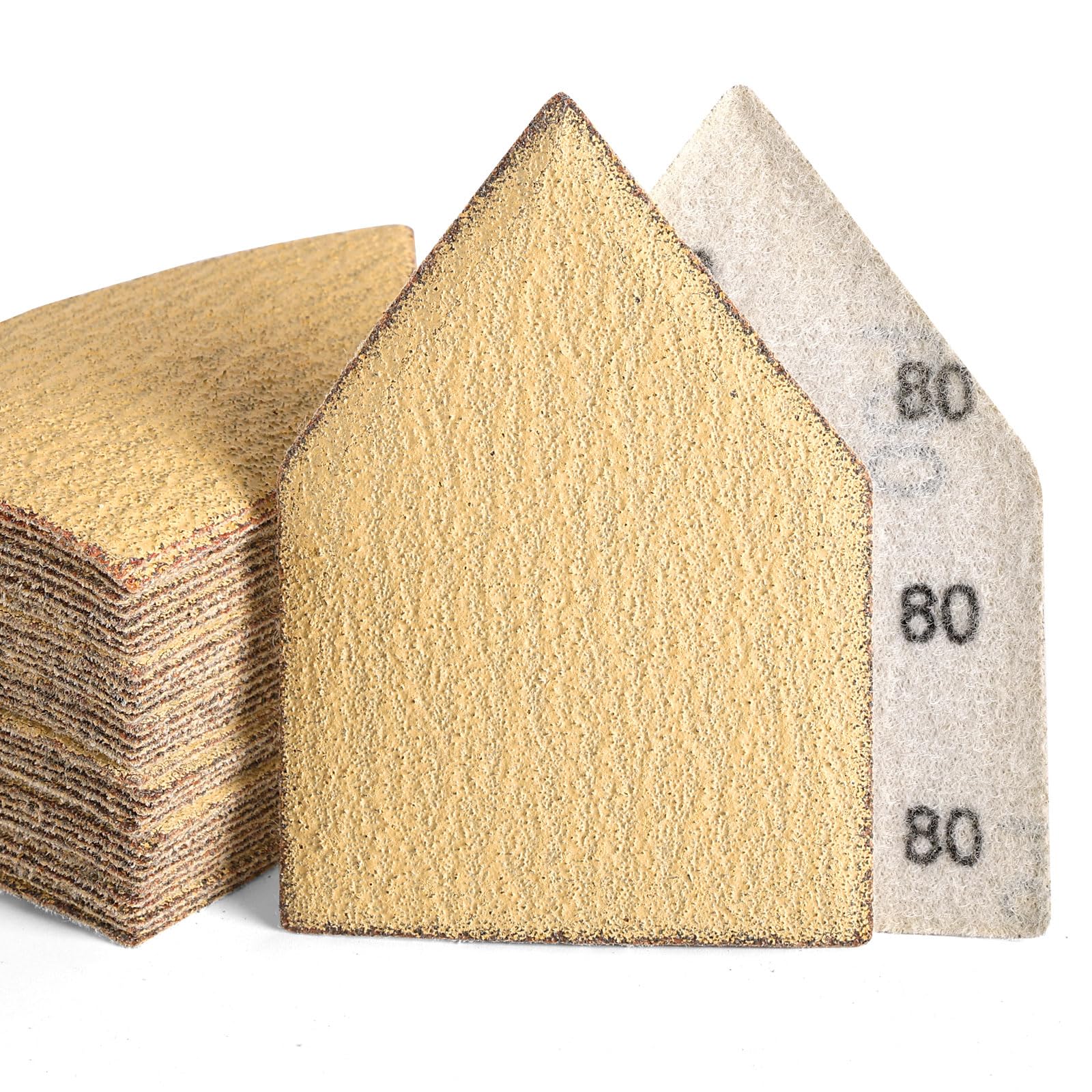 POLIWELL 50PCS 90mm x 65mm 80 Grit Triangle Sanding Sheets Hook & Loop Replace Milwaukee M12 Orbital Detail Sander Accessories, Alumina Abrasive