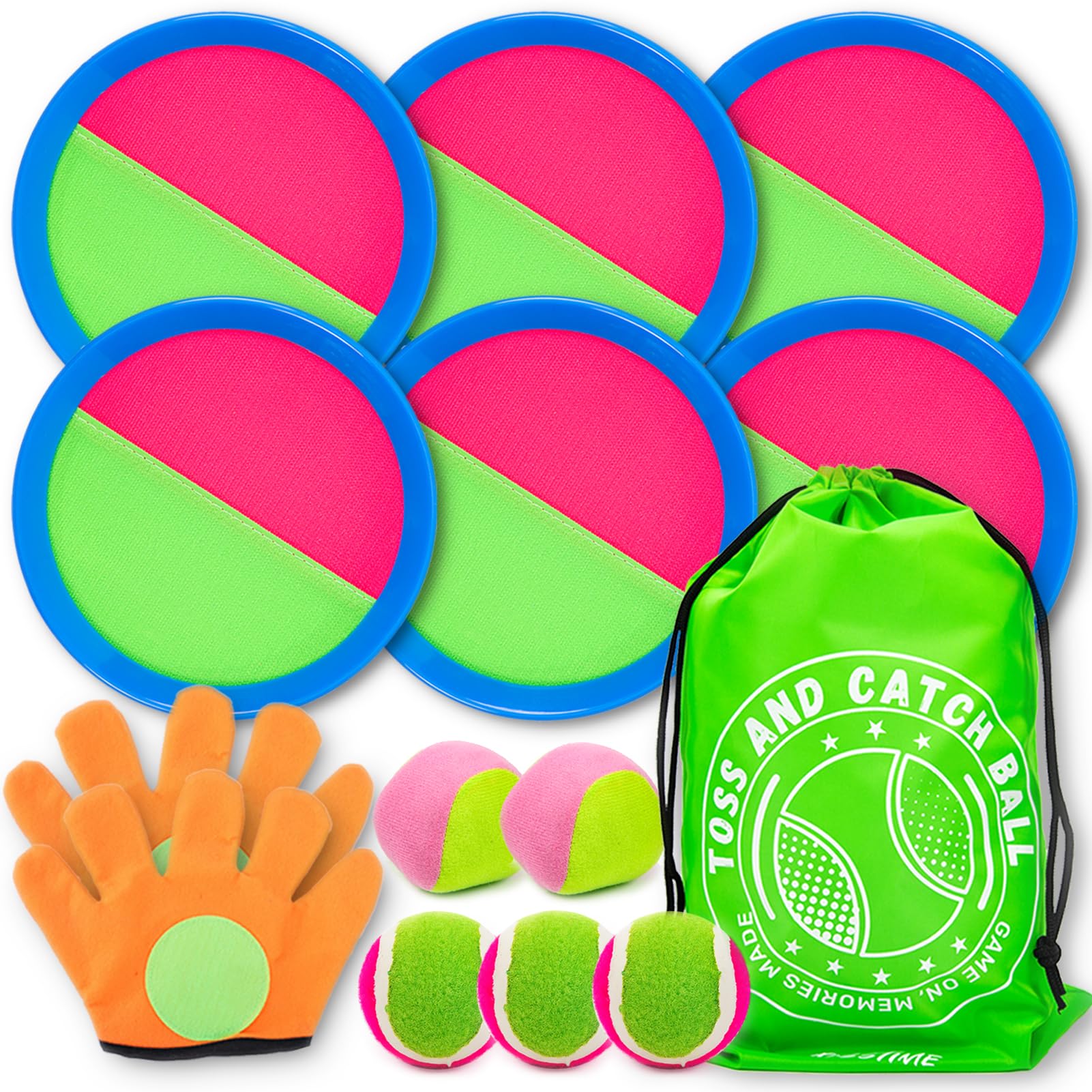 WATUDOU Ensemble de jeu de balle à lancer et à attraper - Jouets de plage pour enfants avec 4 pagaies, 4 balles et 1 sac de rangement, jouets d'extérieur et d'intérieur