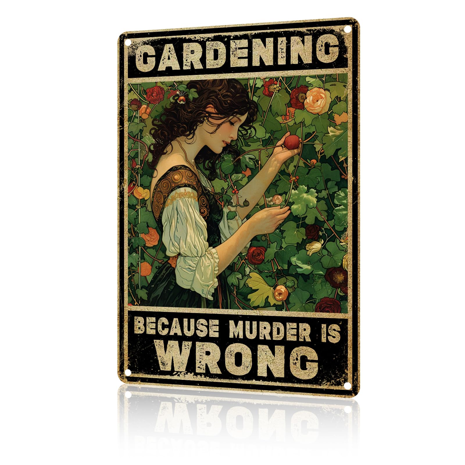 Anceky Funny Garden Decor Women Gardening Because Murder Is Wrong Garden Vintage Metal Signs Garden Tin Sign for Home Outdoor Wall Decor 8×12 Inch