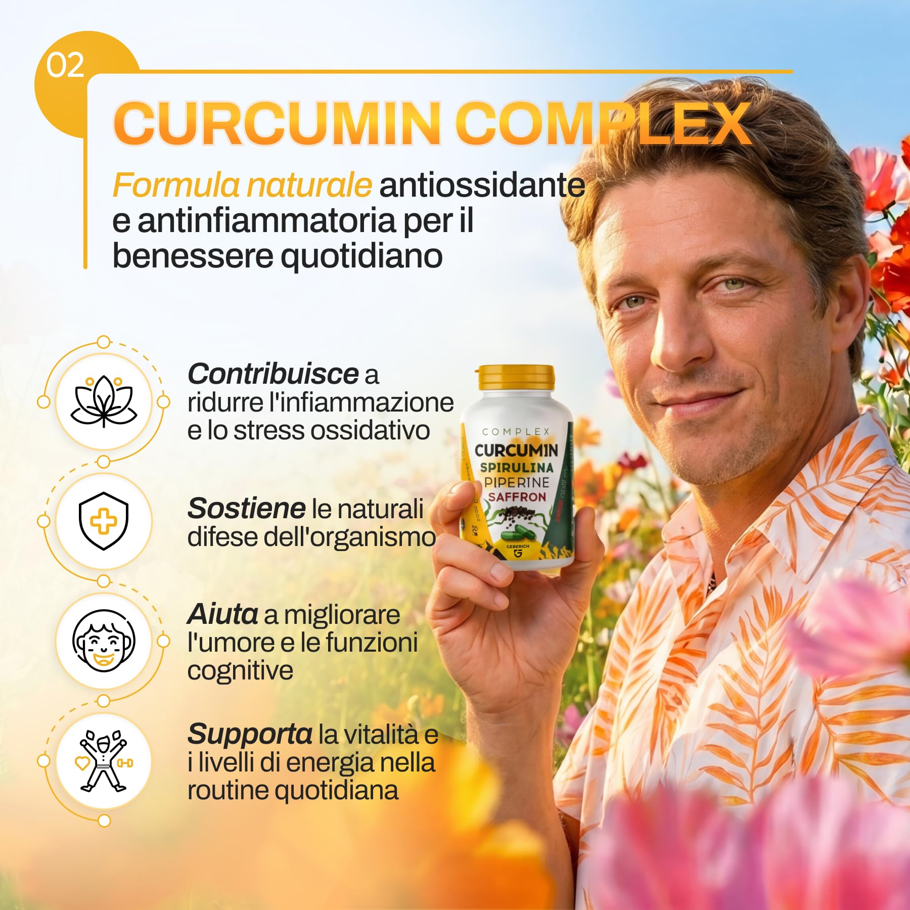 Capsule COMPLEX CURCUMIN | Supporto Anti-infiammatorio | Estratto di Curcuma 10% 500 mg, Spirulina 20 mg | Benessere Generale | con Zenzero 20 mg, Piperina 1 mg | 30 Capsule | Integratore Alimentare