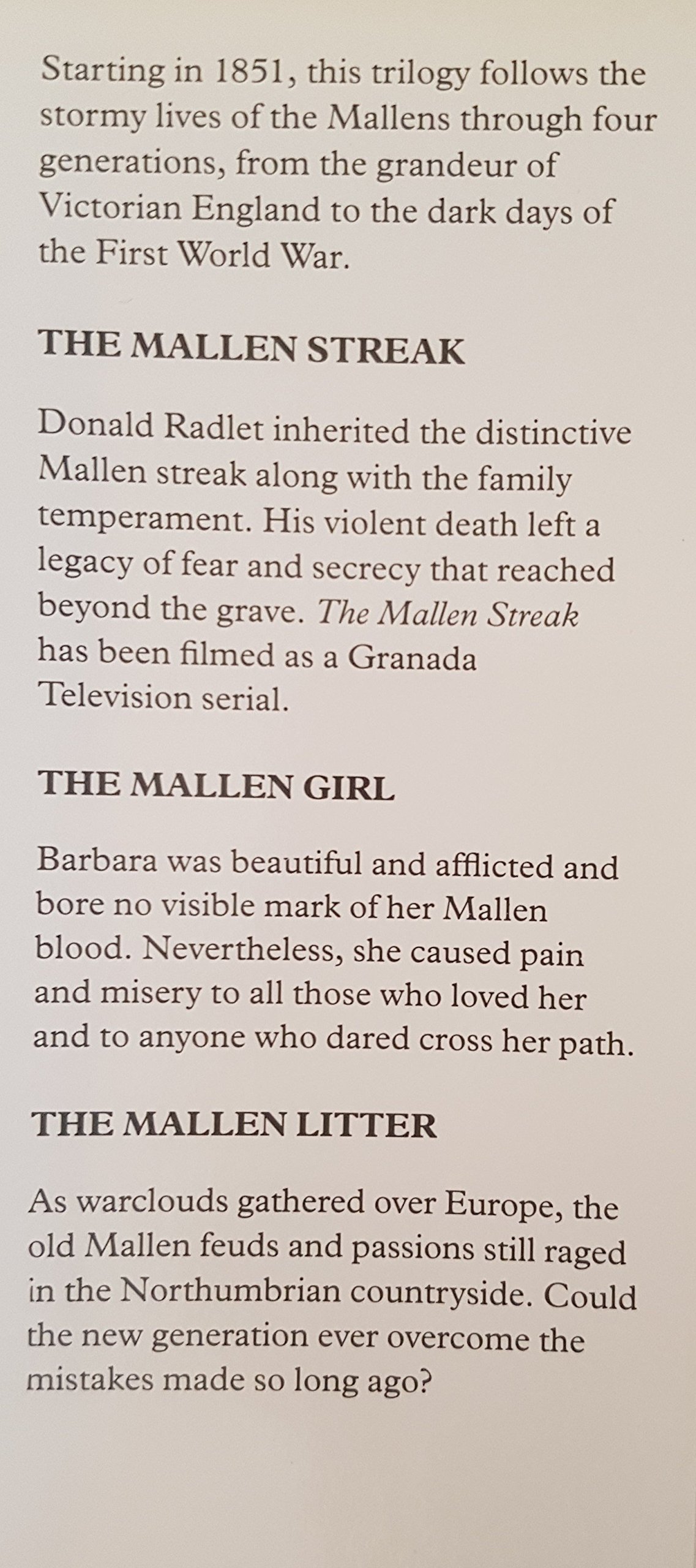 Mallen Novels: "Mallen Streak", "Mallen Girl", "Mallen Litter"