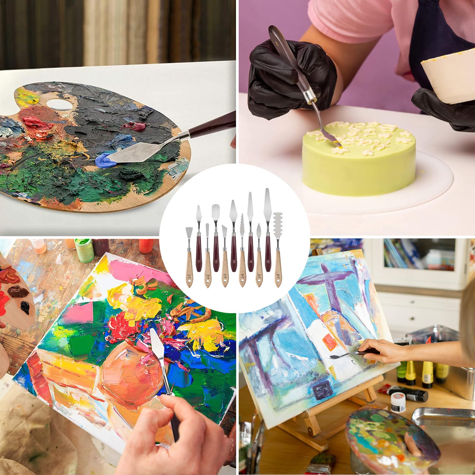 TEHAUX Juego De Cuchillos De Paleta De Cuchillos De Pintura Al óleo De 5 Piezas De Acero Inoxidable Para Mezclar Suministros De Pintura