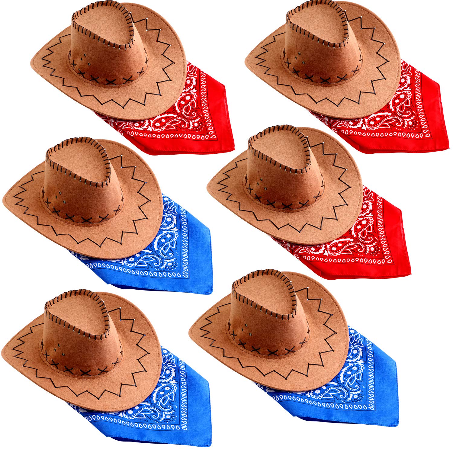 SATINIOR 6 Pezzi Cappello da Cowboy Occidentale con Bandanna, Abito Costume Festa Favorito