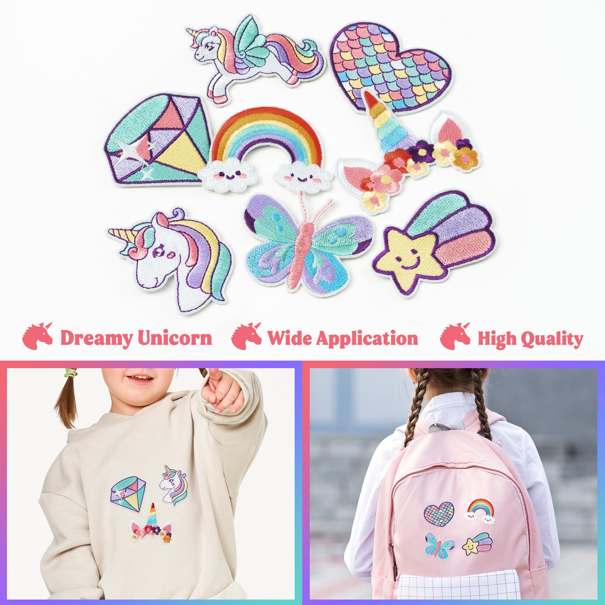 8 parches de unicornio de ensueño para planchar con diseño de estrellas, corazones, mariposas, diamantes para coser, parches bordados, accesorios de manualidades para niños, niñas, ropa,