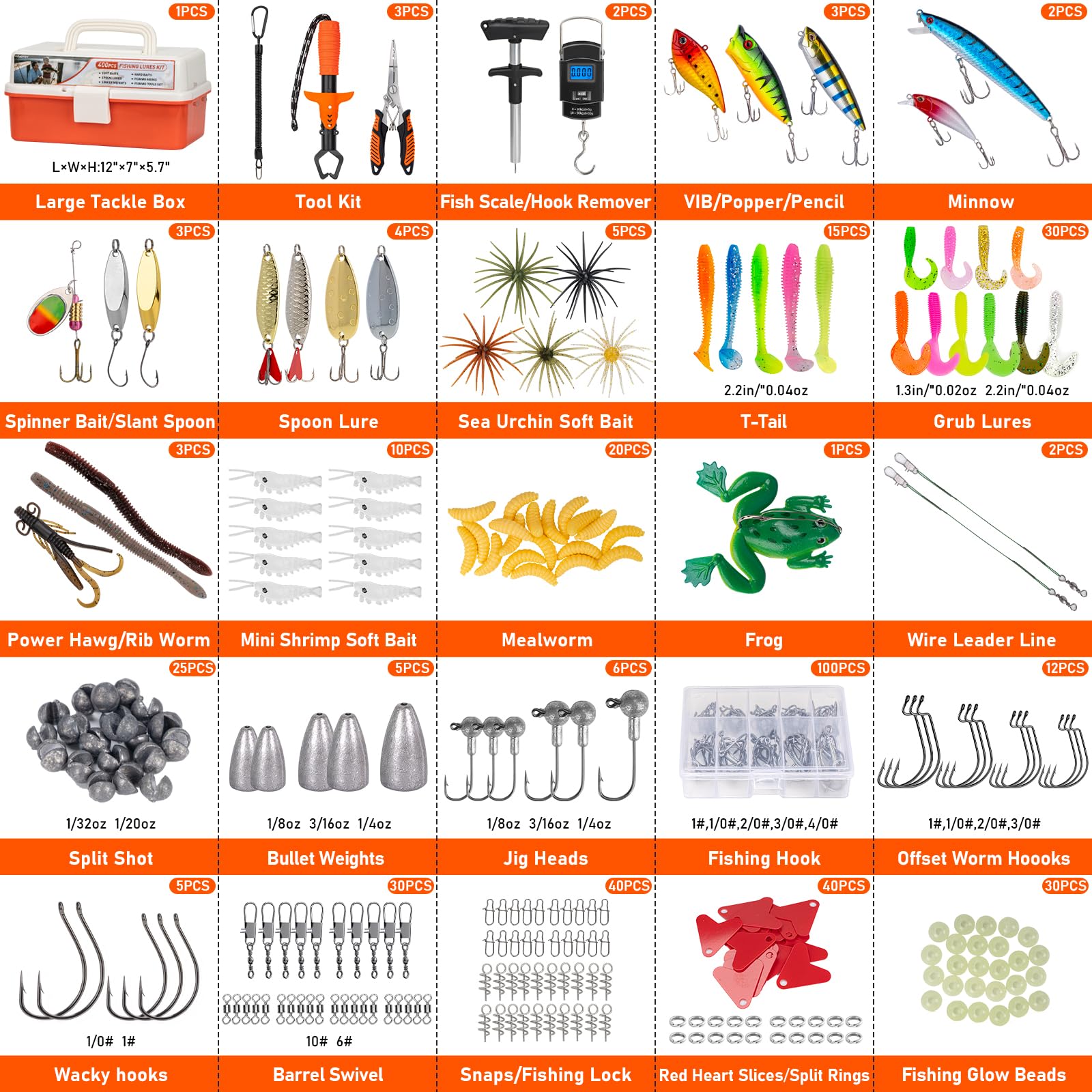 THKFISH Angelköder-Set, 400 Stück, orangefarbene Schachtel