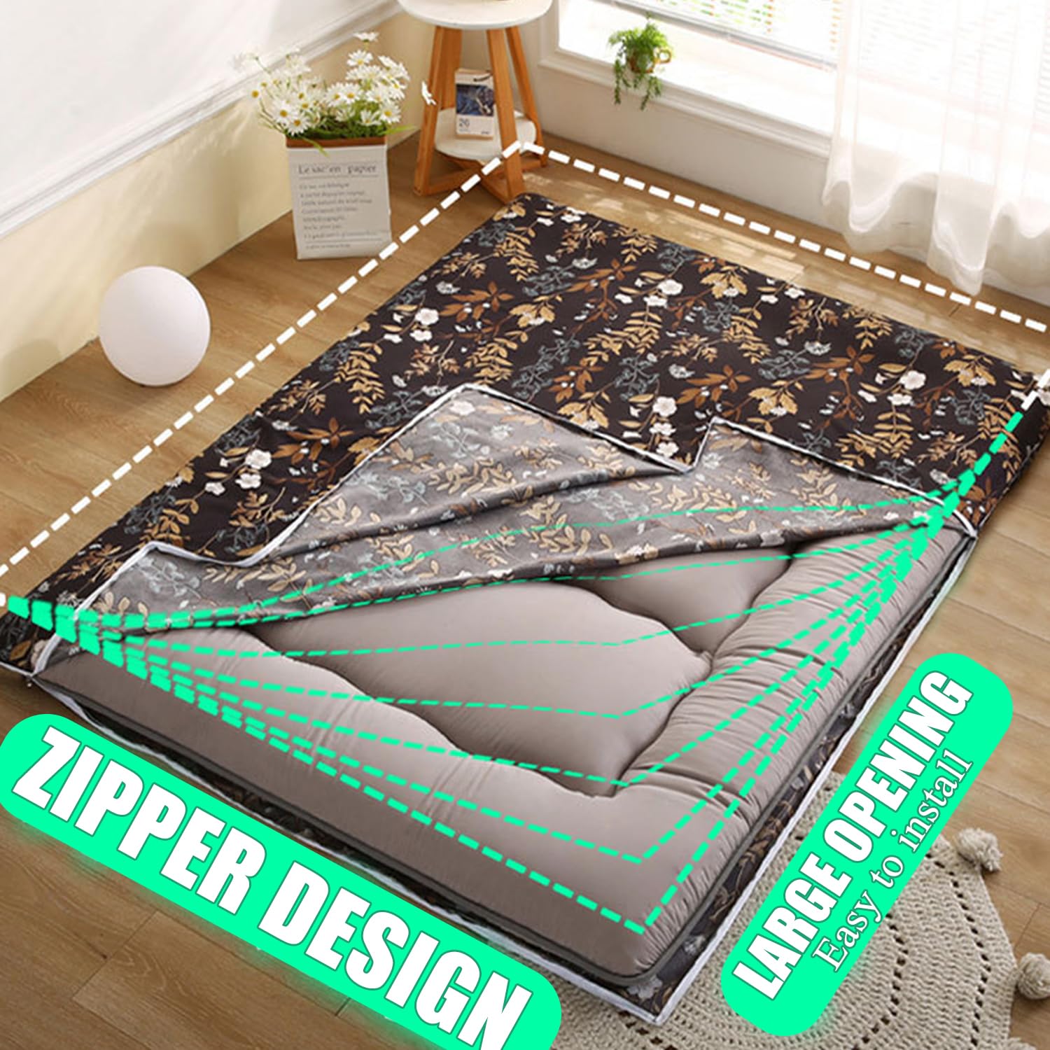 D,200x220cm, Futon Copertura Materasso con Cerniera Pavimento Futon Cover Giapponese Futon Materasso Tampone Copertura Futon Materasso Protettore Copertura Protettiva del Tappeto