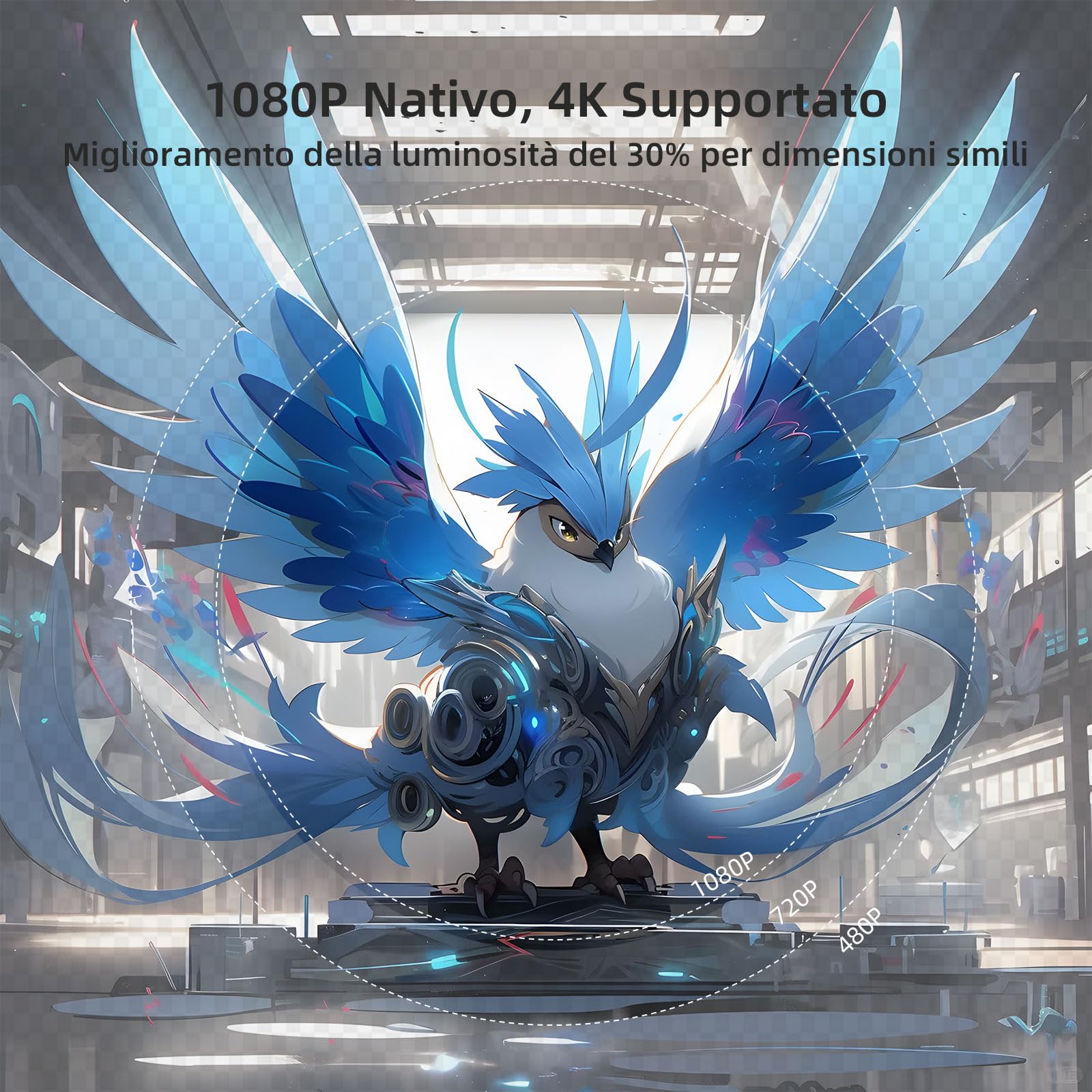 【E-Focus&Auto Keystone】Mini Proiettore 1080P Full HD 4K Support, Lisowod Portatile Videoproiettore Wifi Bluetooth con Base Ruotabile di 360°, Home Cinema Proiettore Compatibile con phone/PC/HDMI/USB