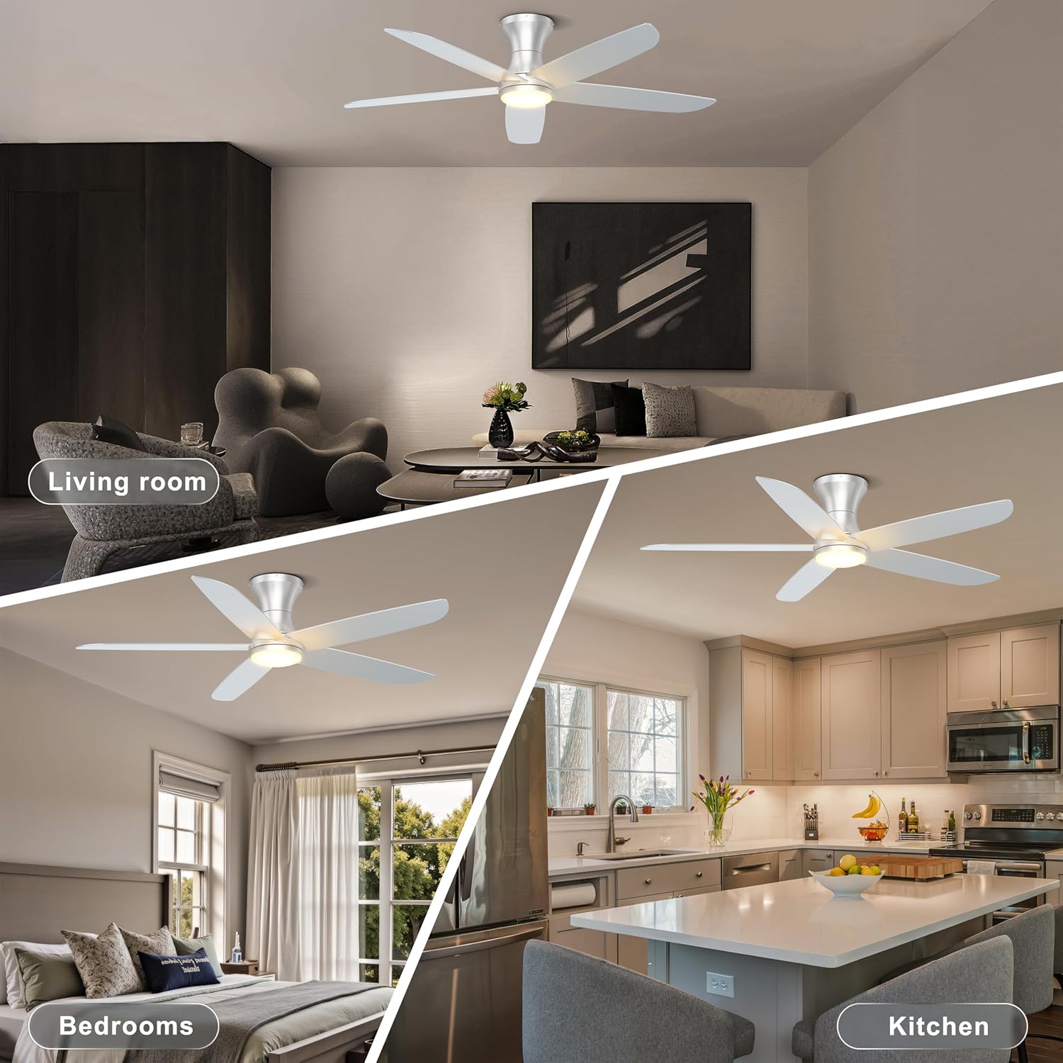 Ohniyou 46'' Ceiling Fan with Lights, Low Profile Ceiling Fans Remote/APP Control - Dimmable, Silent DC Motor, Modern Ceiling Fan for Bedroom Living Room, Silver - Image 7