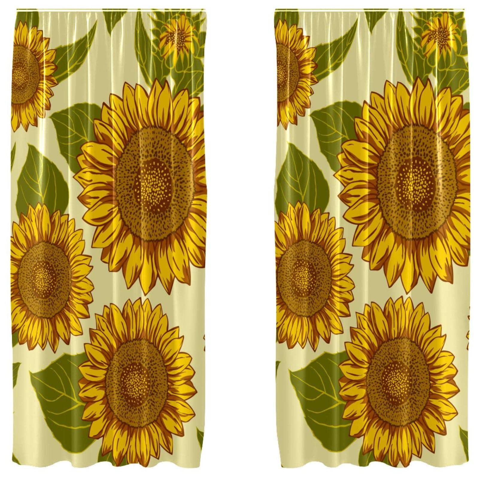 Cortinas de girasoles amarillos: paneles decorativos de 55 x 84 pulgadas para salón
