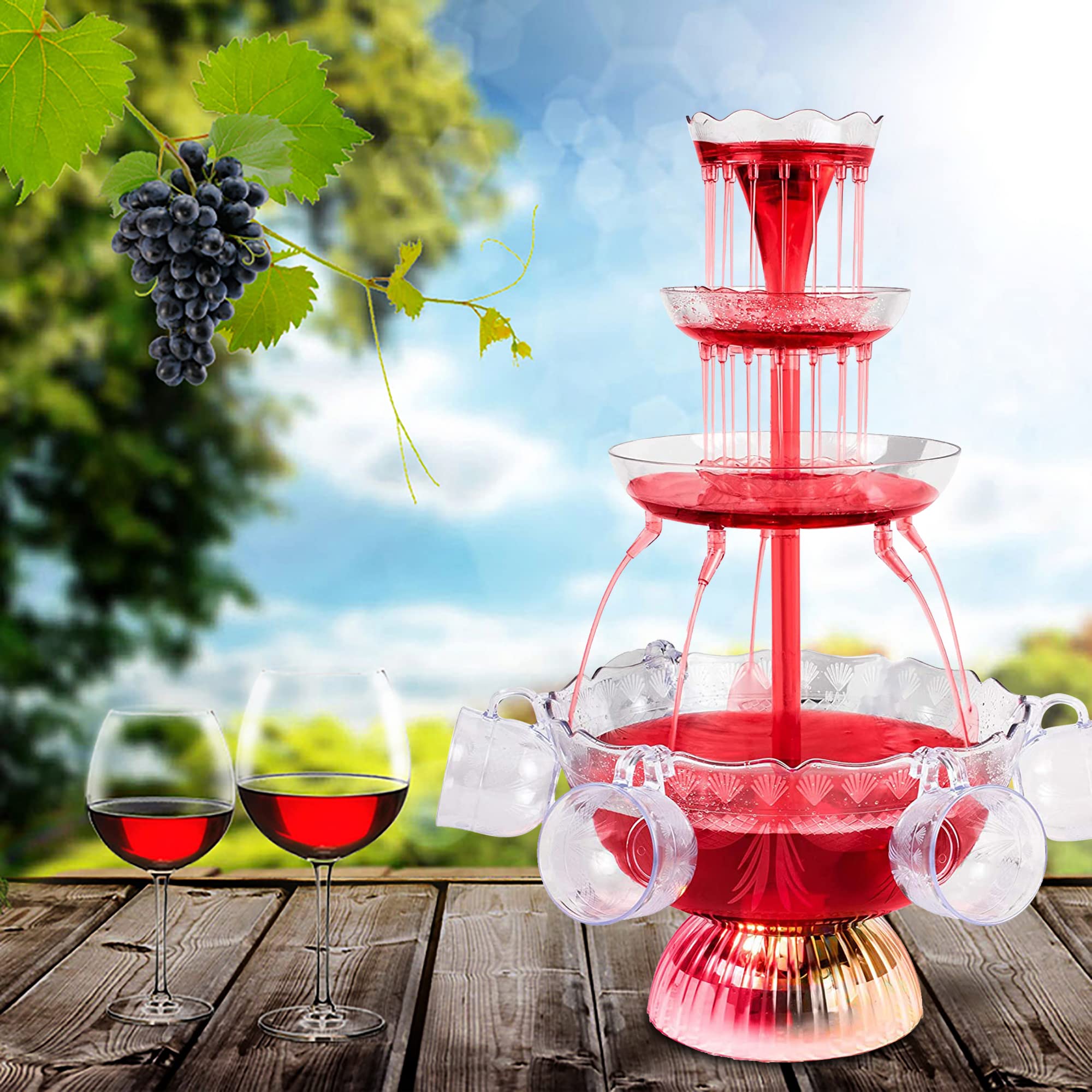 Acrylic Light Up Beverage Fountain, 4 Tier Party Fountain, 24W