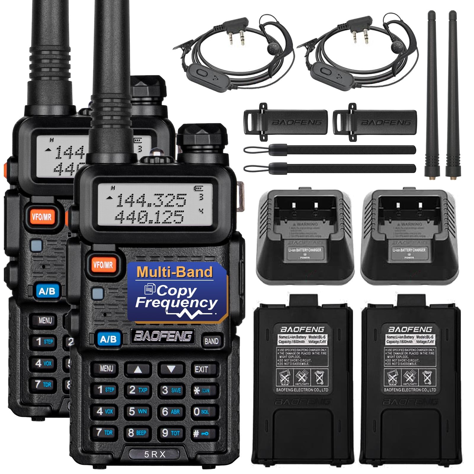 Baofeng 5RX Handheld Ham Radios (Upgraded of UV-5R) Multi-Band Receiving Two Way Radio,VHF,1.25M,UHF,AM/FM Reception,DTMF VOX SCAN,Walkie Talkies with