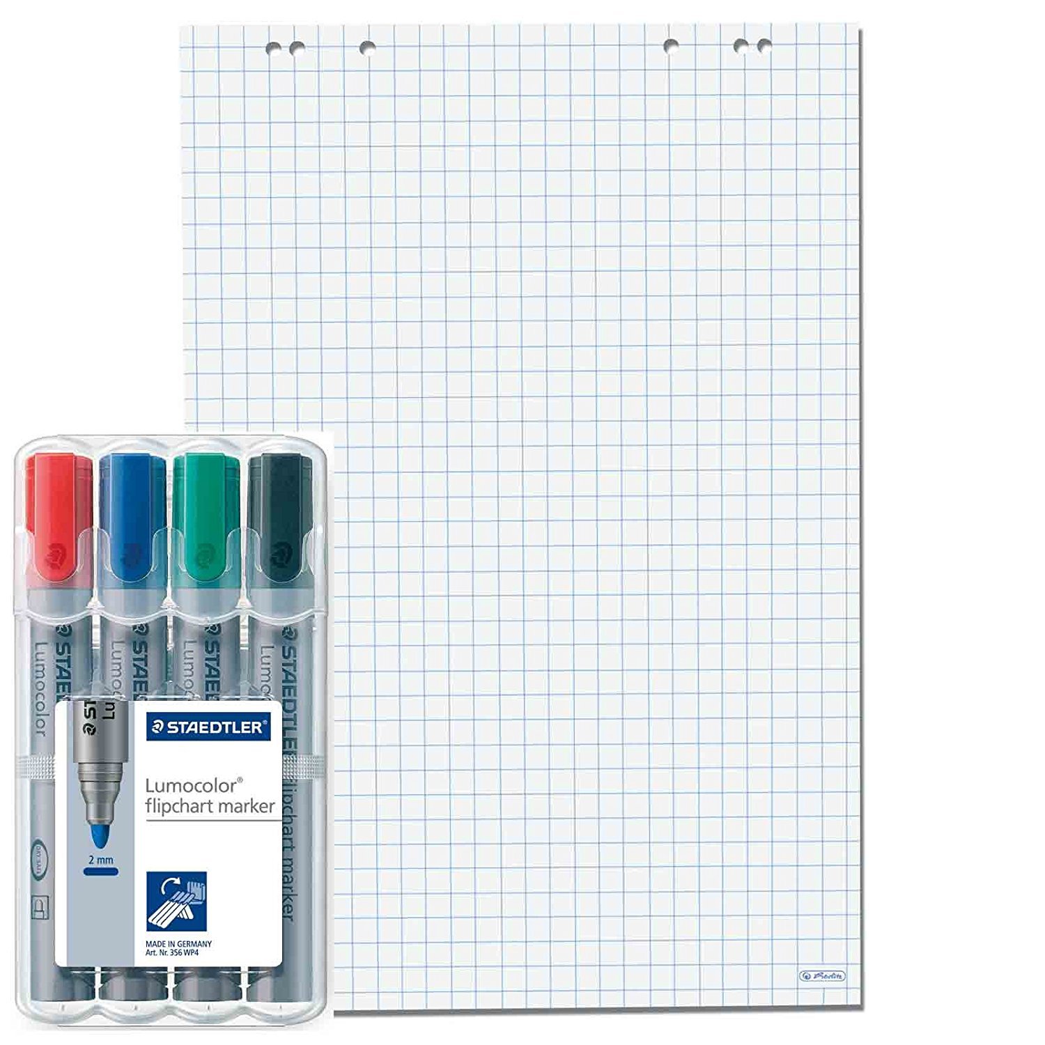 Herlitz Flipchartblock, 68x99cm (kariert + 4 Marker, 3x5 Blöcke)