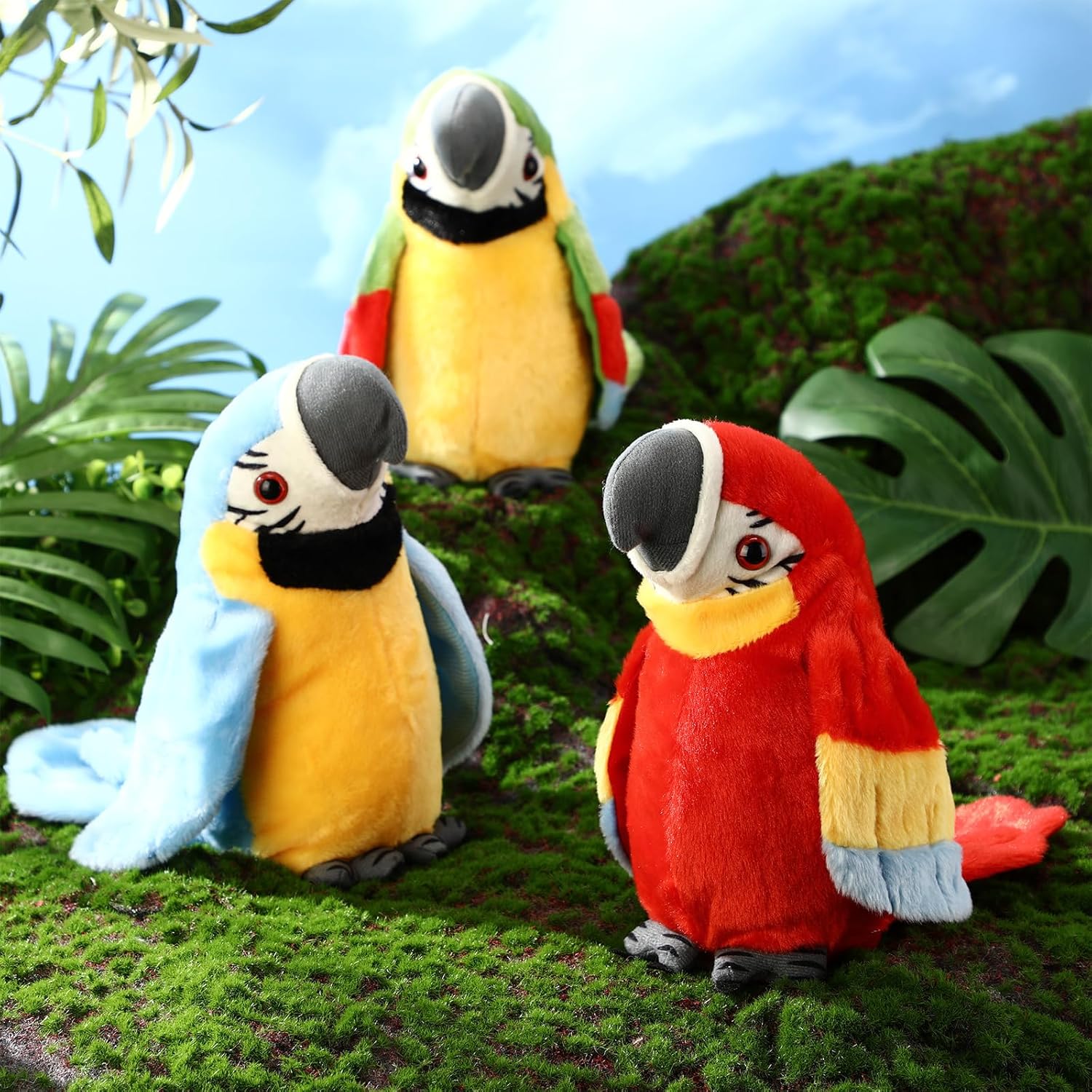 3 Pcs Talking Parrot for Kids Repeats What You Say Electric Interactive Toys Talking Stuffed Animal Toys Plush Electronic Speaking Pets for Kids Boys Girls Early Learning Birthday Gifts