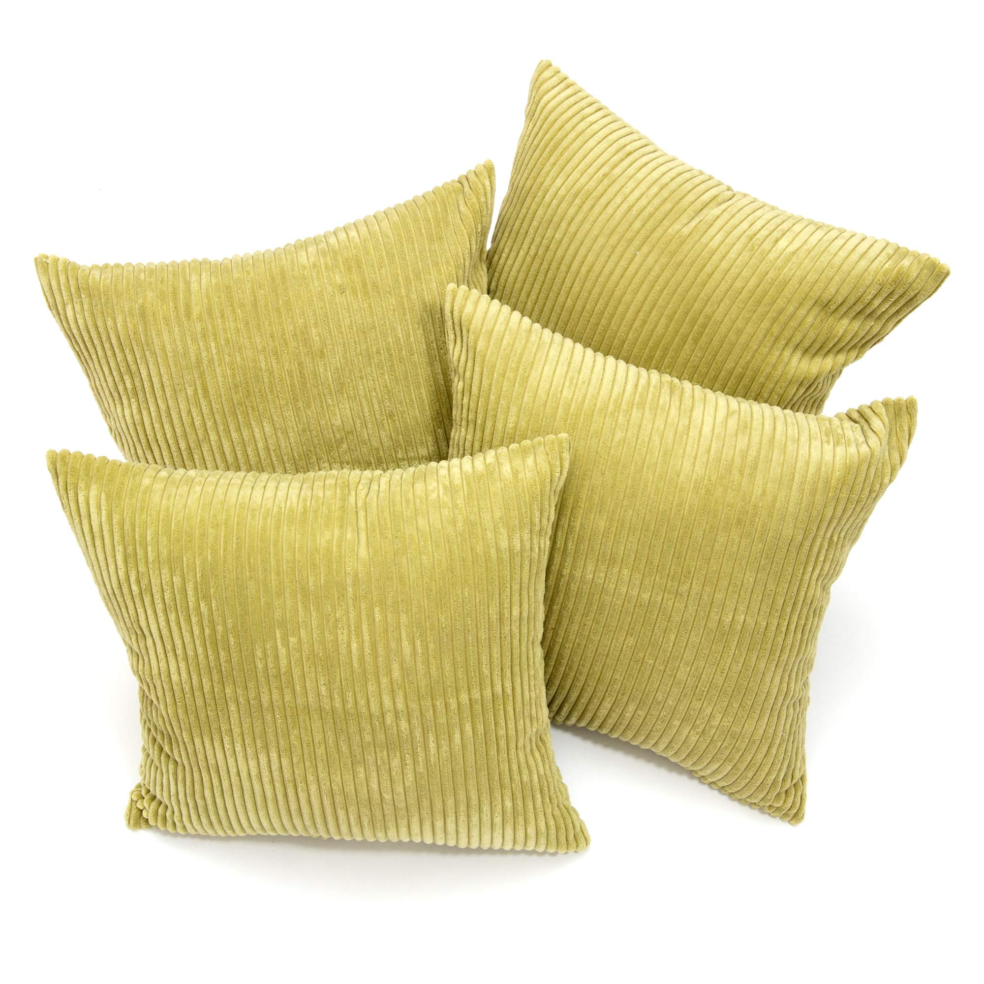 A Set of Four 18in x 18in Chenille Stripe Cushion Covers in Green