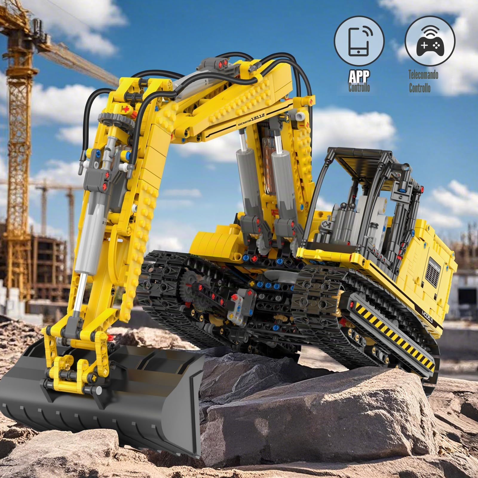 Mould King Set di costruzione di escavatori per costruzioni RC, 13112 Kit di modelli di ingegneria con telecomando APP, set di veicoli da costruzione STEM per adulti e adolescenti 14+ (2169 pezzi)