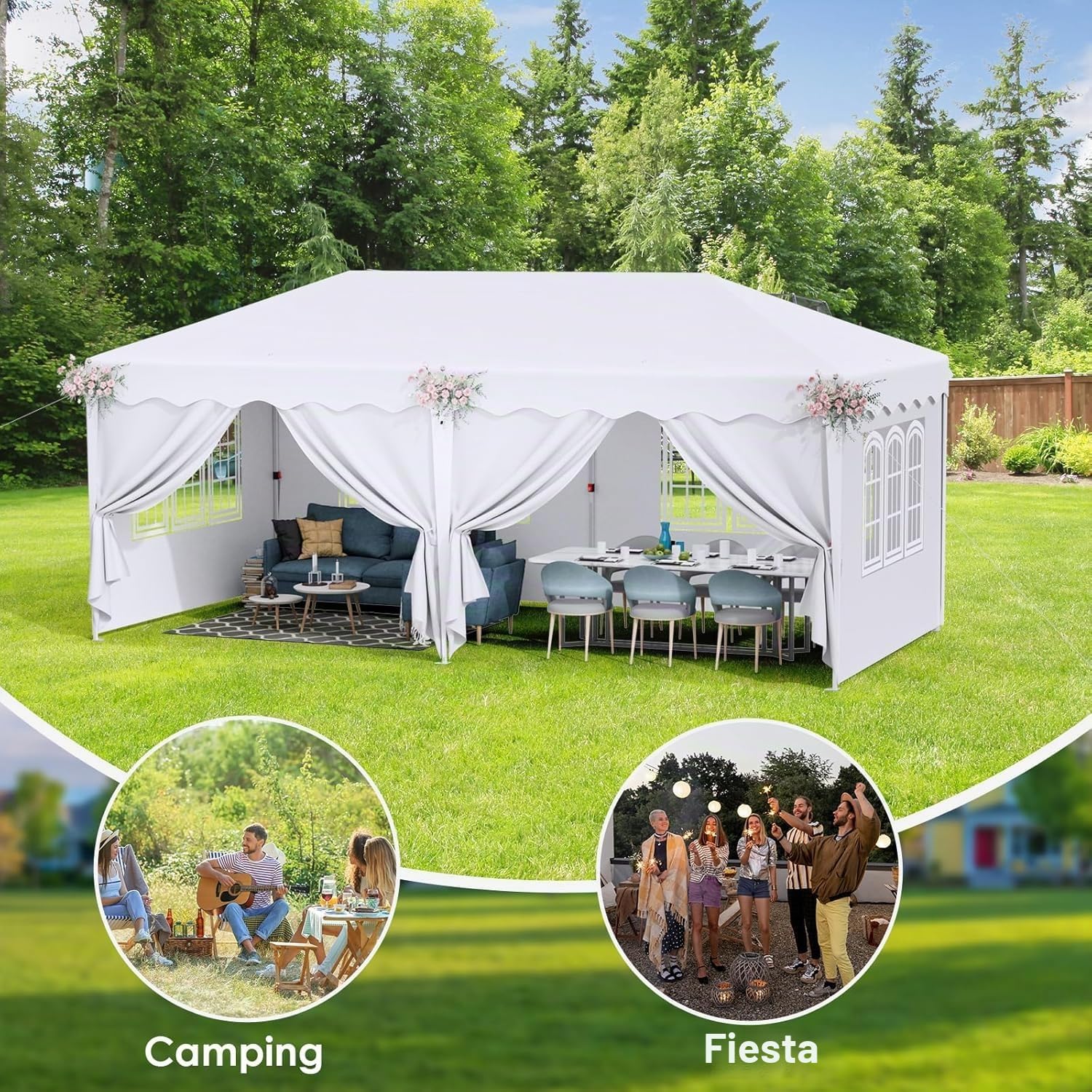 Carpa Plegable Pop-up 3x6M,Gazebo 3x6 con un Solo Empuje, Impermeable Pabellón de jardín con 6 Paneles Laterales, Tienda de campaña para Fiestas al Aire Libre, para Festival/Camping/Mercado, Blanco