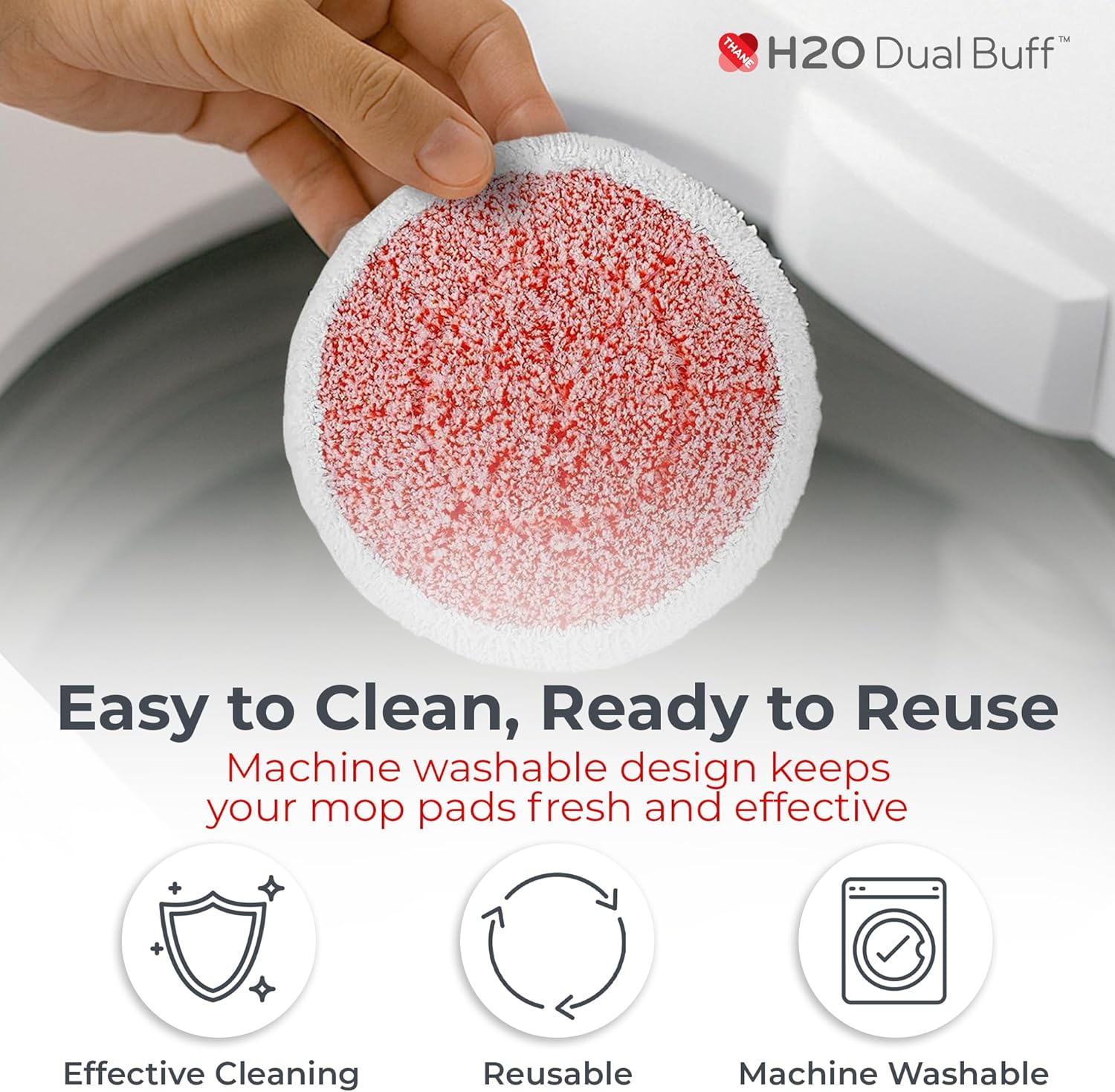 H2O HD Dual Buff Microfibre Scrubbing Cloth Replacement, Pack of 2 – Washable and Reusable Cleaning Pads for Dual Rotating Mop Heads – Compatible Dual Buff Steam Mop