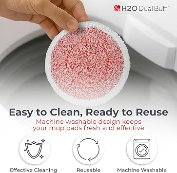 H2O HD Dual Buff Microfibre Scrubbing Cloth Replacement, Pack of 2 Washable and Reusable Cleaning Pads for Dual Rotating Mop Heads Compatible Dual Buff Steam Mop