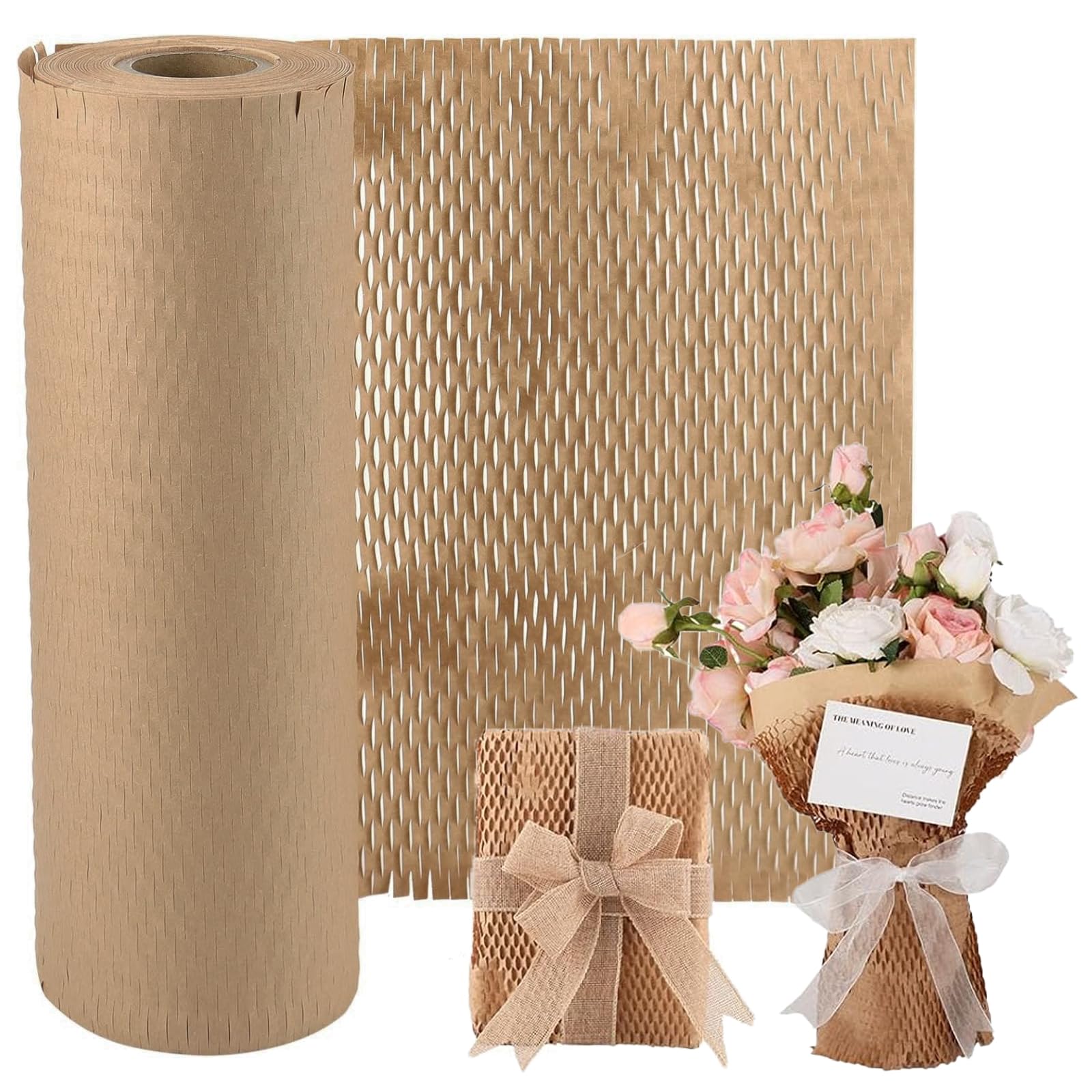 Honeycomb Packing Paper Roll 30cm x 30m, Sustainable Bubble Wrap Alternative for Moving House, Shipping Fragile Items & Gift Wrapping, Brown Kraft Cushioning (11.8" x 98.4')