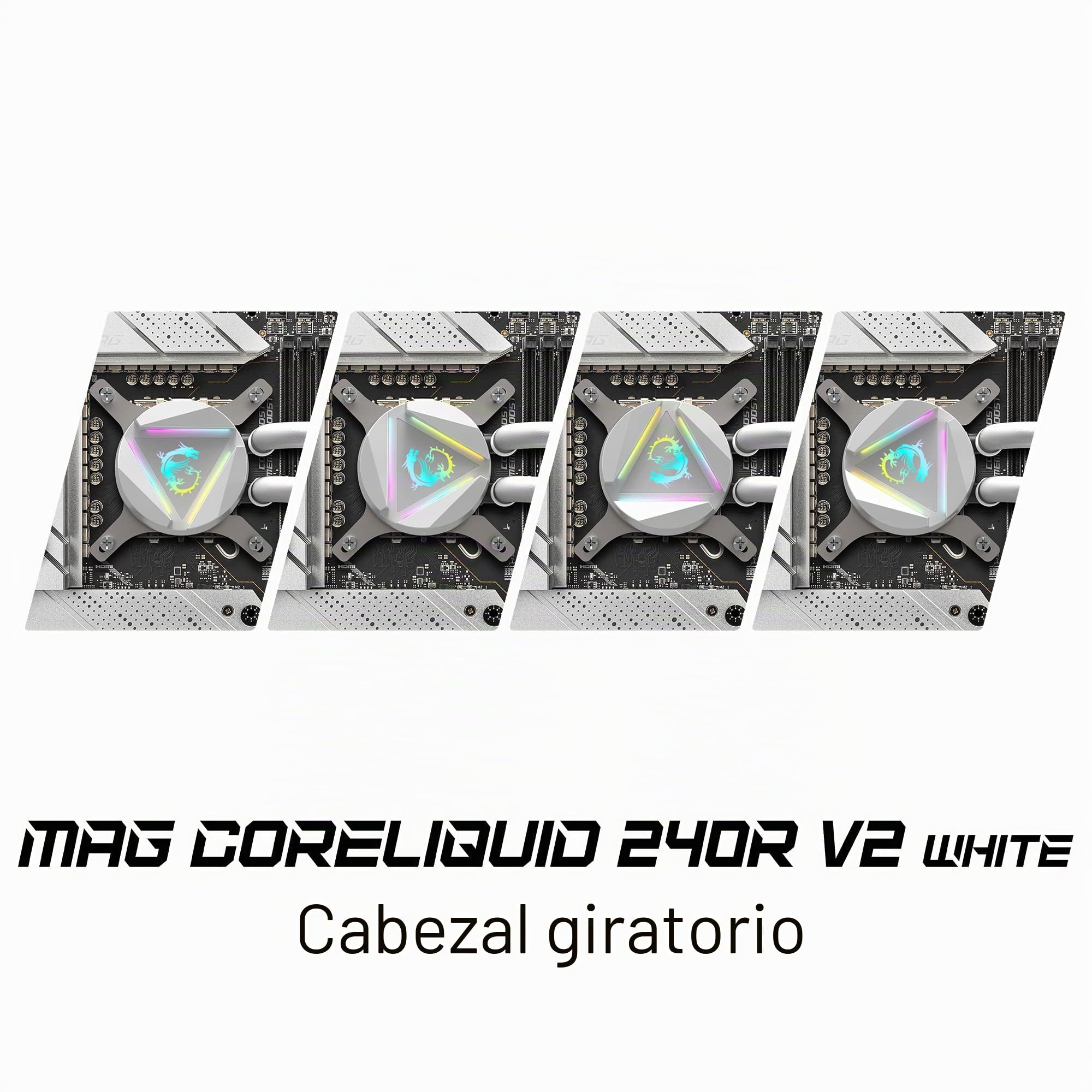 MSI MAG CORELIQUID 240R V2 White CPU Watercooling AIO Kit, cabezal de bloque de agua ARGB giratorio, bomba de radiador integrada, diseño de flujo dividido, mangueras antievaporación (AMD, Intel)