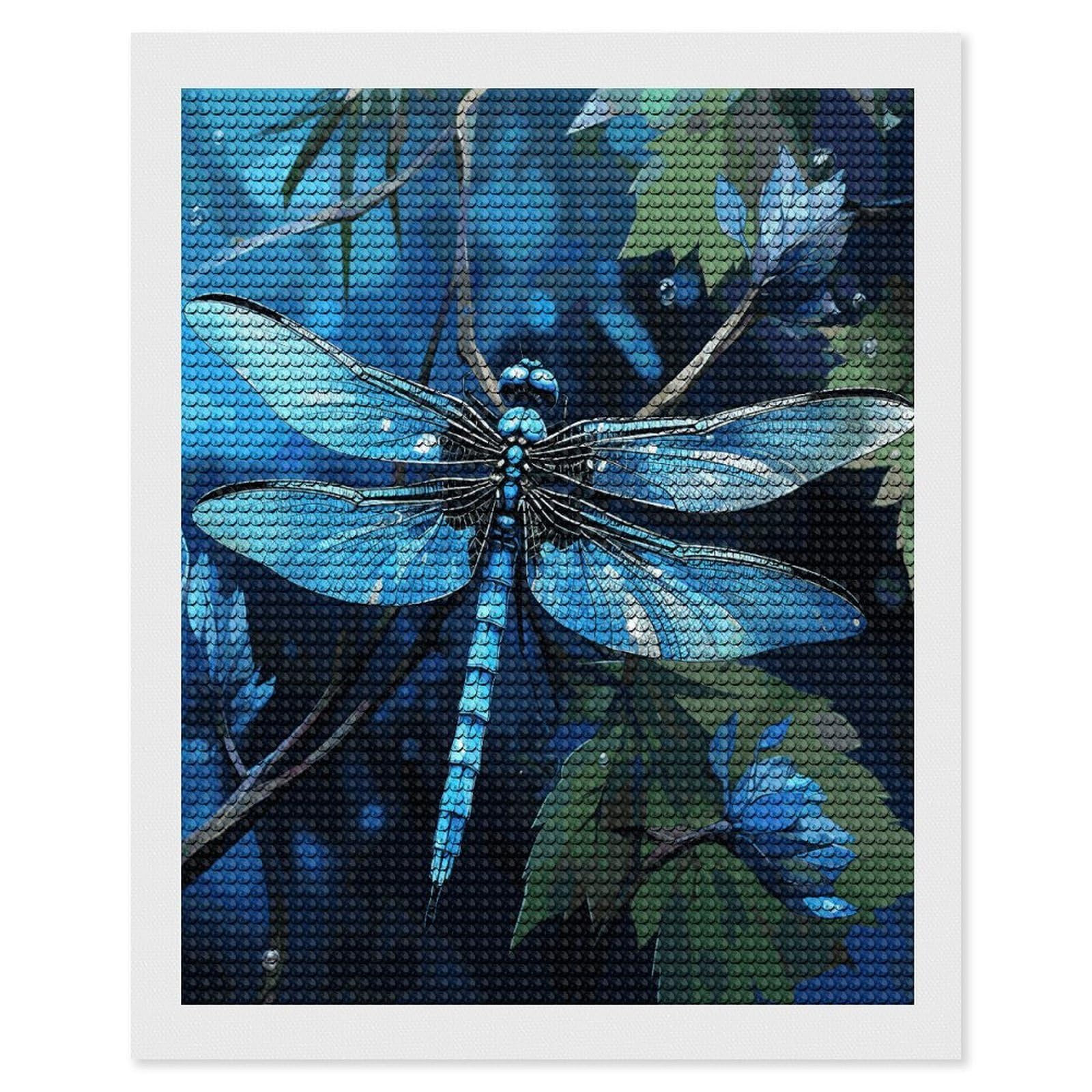 JTREHY Art Blue Dragonfly Diamond Art Kits Personalized DIY Round Diamond Painting Kits for Beginner Full Drill Diamonds Dots Paintings for Adults Gem Art Crafts Home Decor