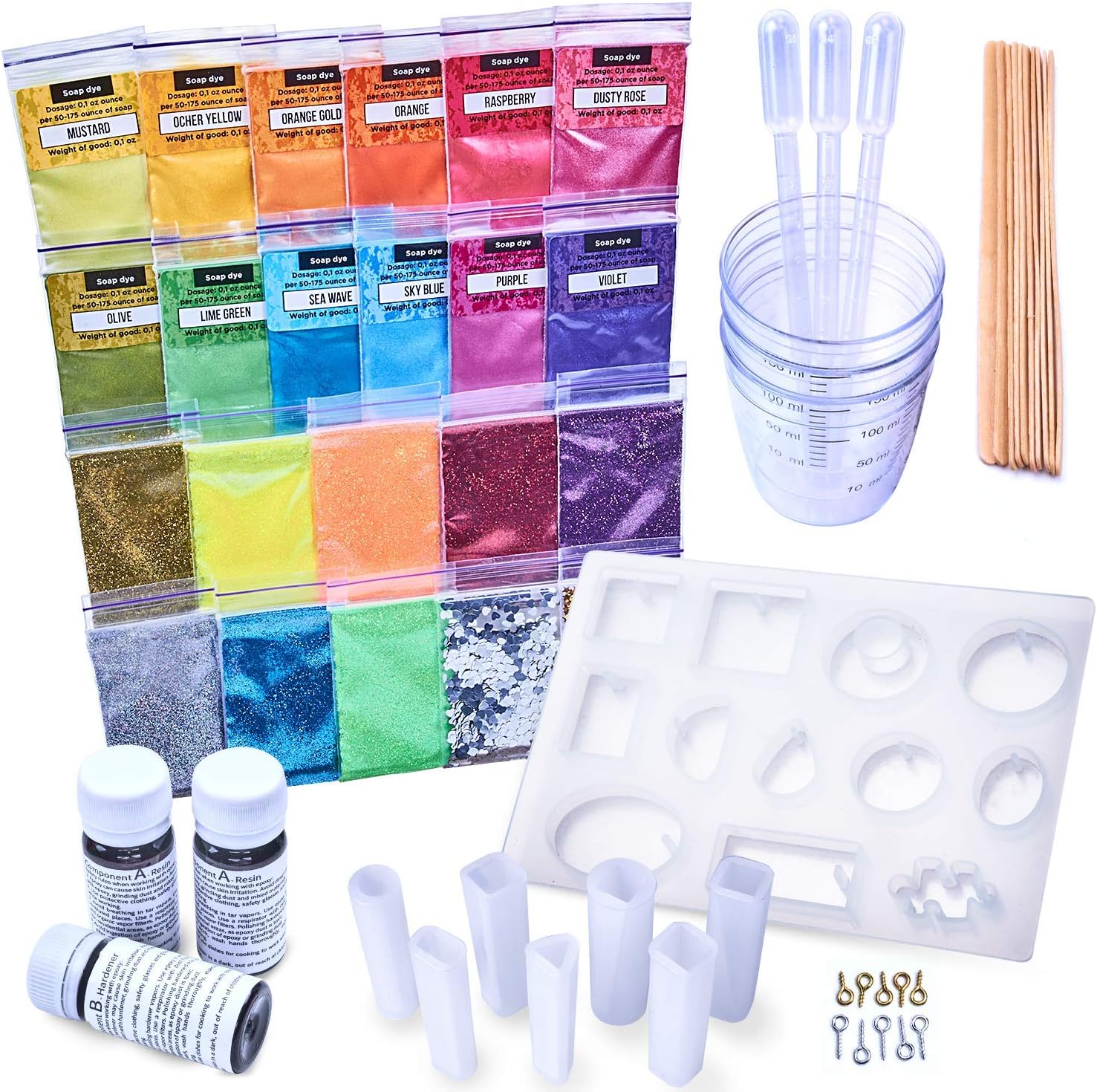 Repoxy - Resin Kit For Jewelry Making Beginner - Crystal Clear Epoxy Resin - Art Supplies Resin Charms - Resin Molds - Dye - Glitters - Tools