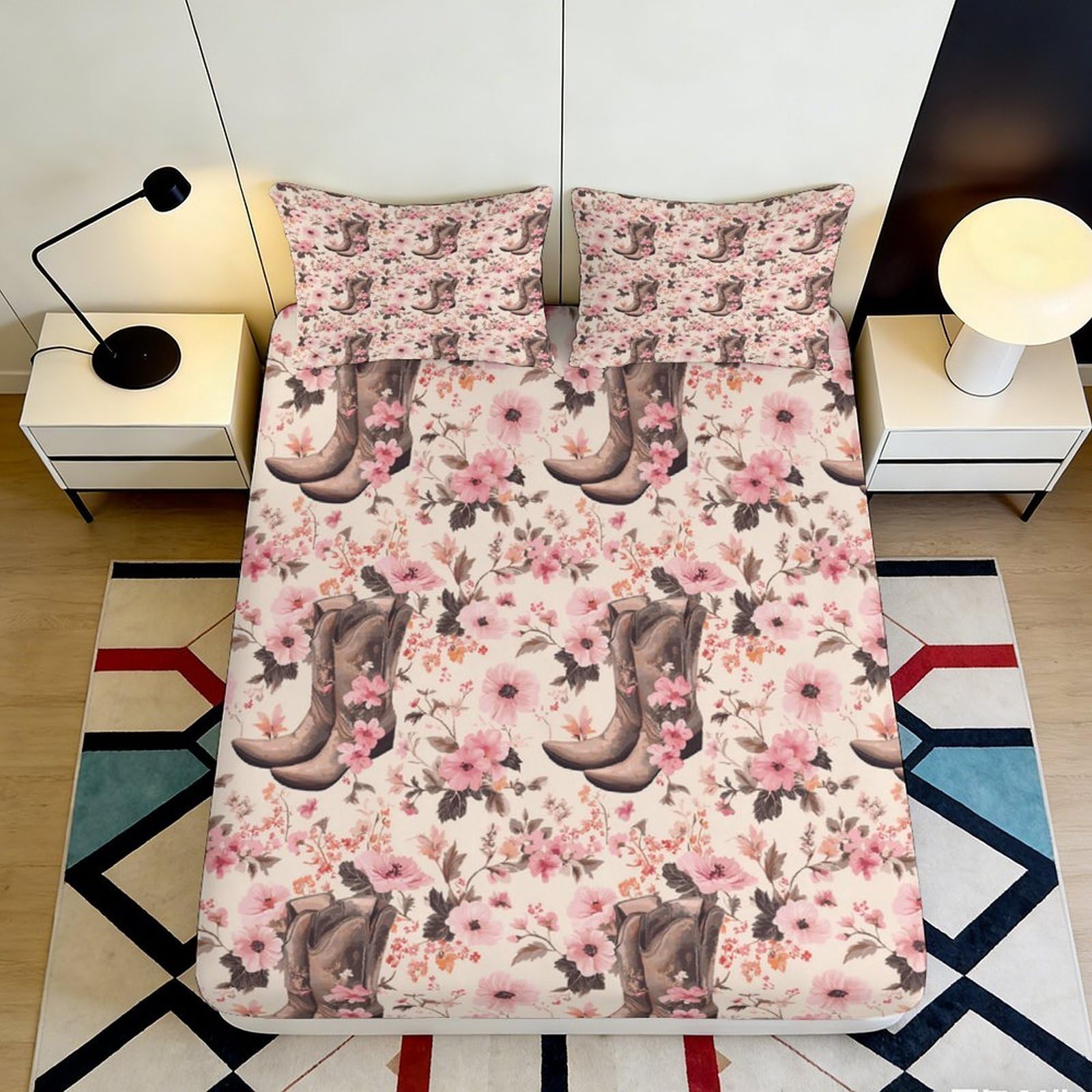 3D Printed dinosaur floral Fitted Sheet, soft touch Microfiber, wrinkle resistant, anti-slip, home bedroom, apartment bedding, easy care, guest room, 180x200x25cm