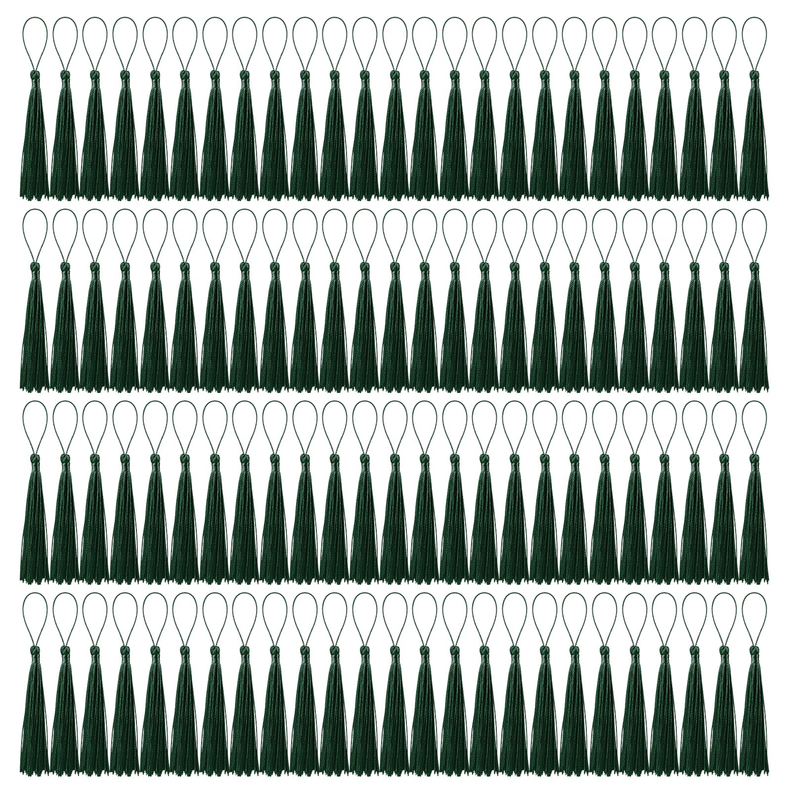 BOUBONI 100 Pcs Bookmark Tassels Bulk Dark Green Soft Craft Silky Handmade Mini Tassels for Jewelry Making with Loops for DIY Craft Accessory Dress Decoration