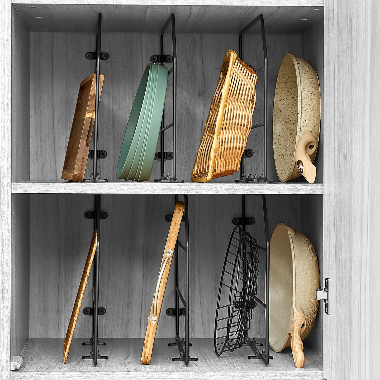 Blulu Backblech-Organizer, 30,5 x 50,8 cm, Trennwände für Schränke, Küchenschrank, Trennwände, vertikal, für Backbleche, Chrom-Pfannenregal, Aufbewahrungsdrähte für Küchenschränke (schwarz), 6 Stück