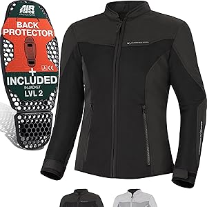 Leichte Textiljacke für  Damen mit CE Schulter, Ellbogen und Rückenprotektoren