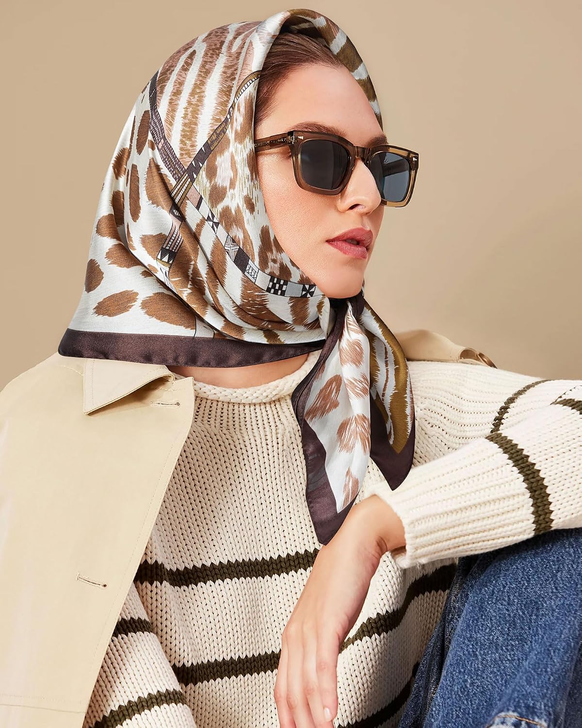 Mesovor 27.5" Square Head Hair Scarf for Women, Like Satin Silk Scarves Sleeping Hair Wrapping Night | Bandanas Headband