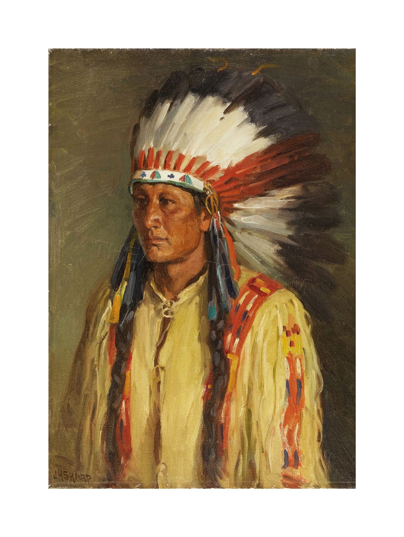 Wee Blue Coo Painting Portrait Study Native American Sharp Jerry Wall Art Print