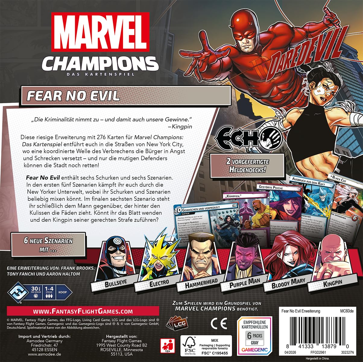 Asmodee, Marvel Champions : Le Jeu de Cartes – Fear No Evil Extension de Campagne Version Allemande Jeu d'experts pour 1 à 4 Joueurs à partir de 12 Ans avec 30 Minutes de Temps de Jeu par Joueur