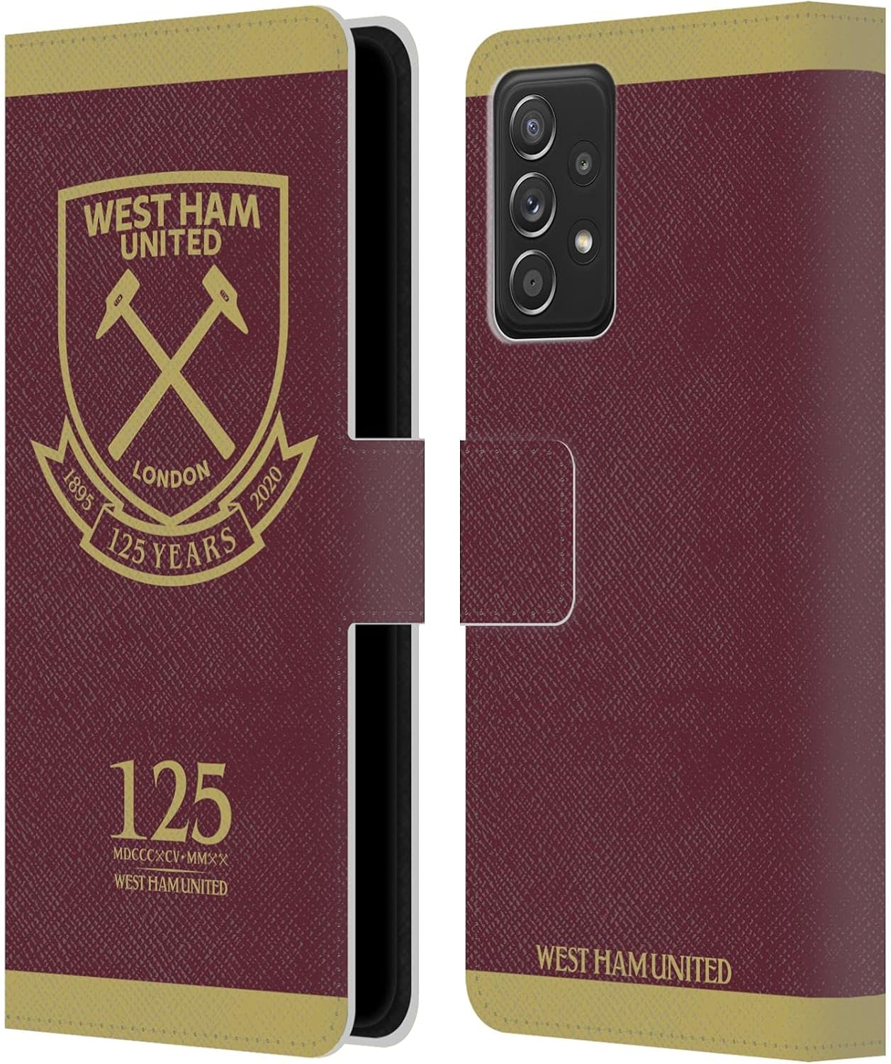 Head Case Designs Officially Licensed West Ham United FC Claret Gold Crest 125 Year Anniversary Leather Wallet Case Compatible with Galaxy A52 / A52s / 5G (2021)
