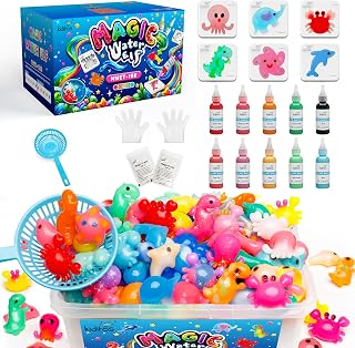 Kiditos Magic Water Elf Squishy Toy Kit - 10 Gels, 6 Molds, Sensory DIY Water Pets Craft for Kids 3+, Party Favors & Gifts