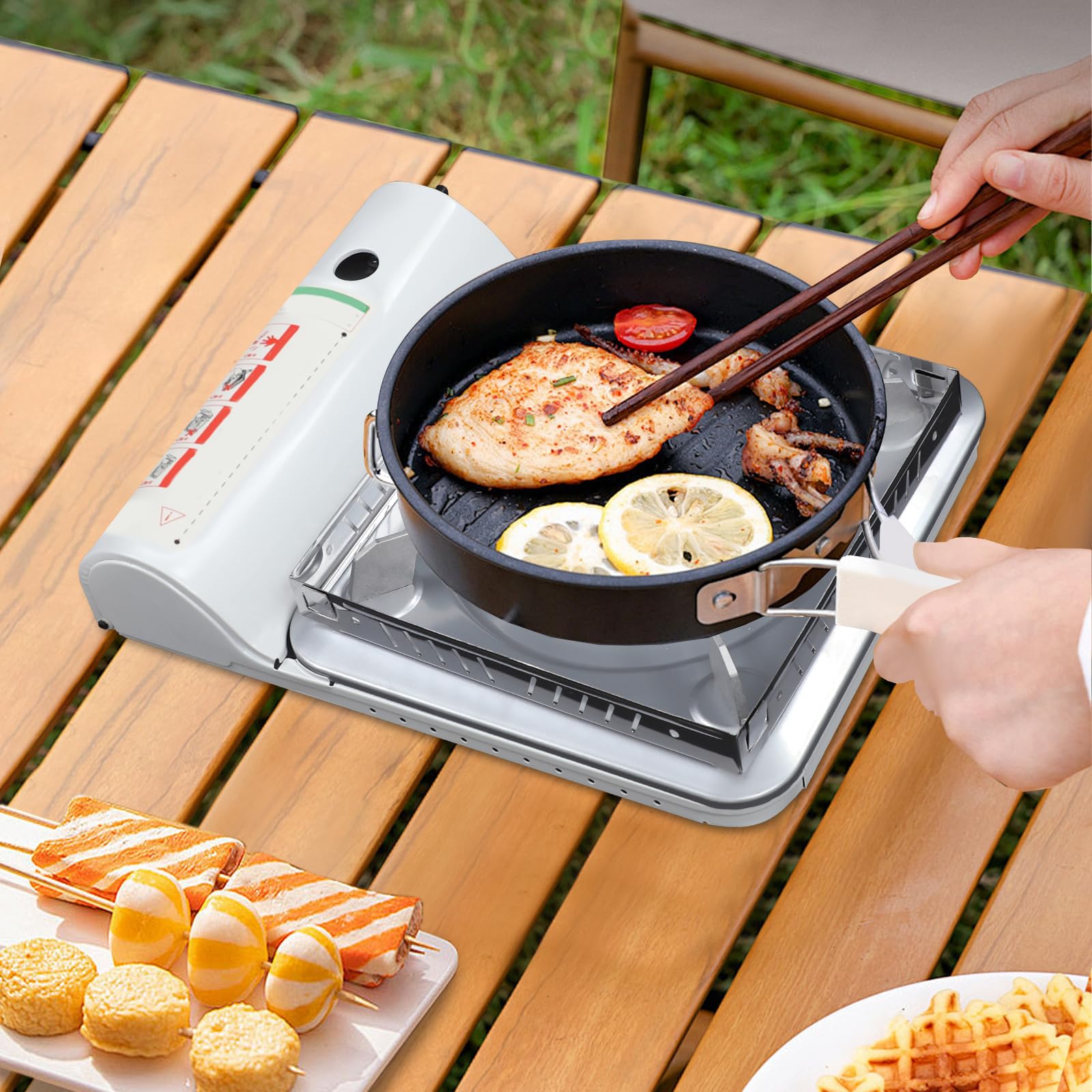 Hornillo de camping portátil con cartucho de gas, cocina de gas butano compacta de aluminio, 1 fuego, estufa de gas Stove con control de llama, pies antideslizantes y asa de transporte (blanco)