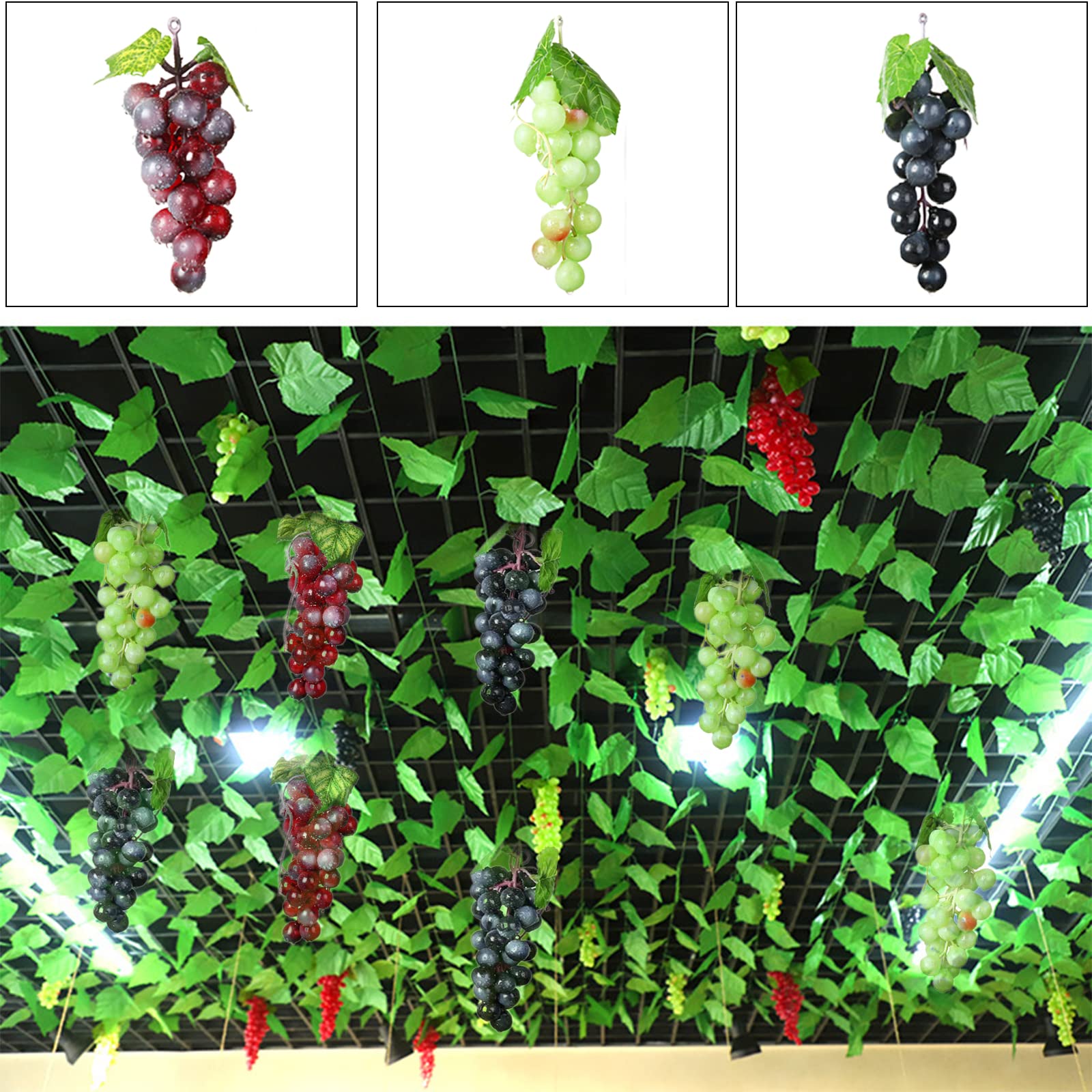 9 Pezzi Decorativi Realistici Uva Grappoli, Uva Finta Per Decorazioni, Frutta Finta, Frutti D'uva Artificiale, per Decorazione Vino, Puntelli Frutta Artificiali