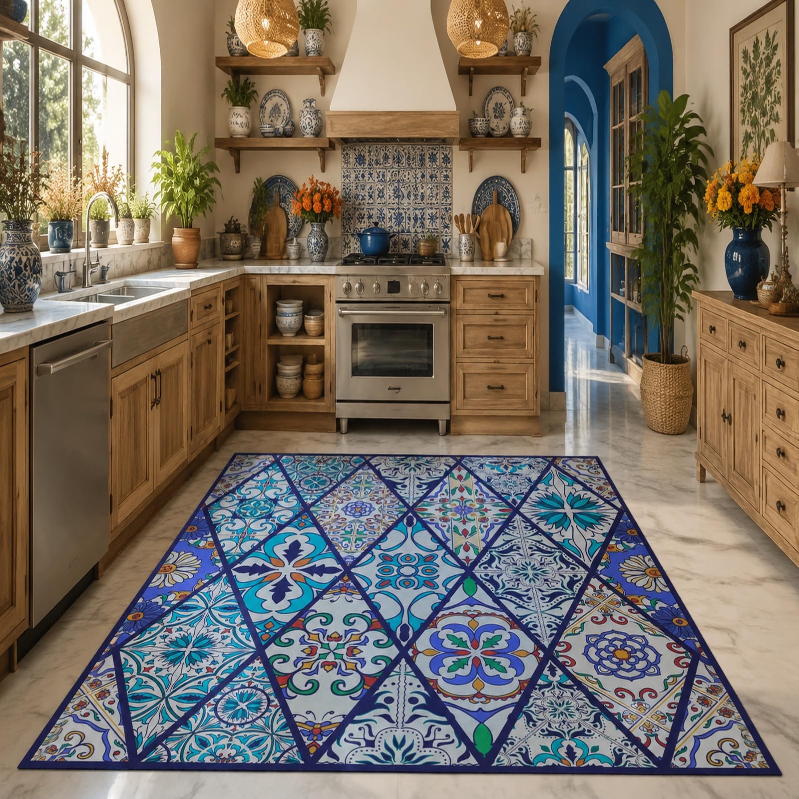 Tappeti, Square 160 x 160 cm, shabby chic floreale vintage blu verde rosso giallo bianco arancione, Tappeto Salotto Lavabile, Carpet Soggiorno Decorazione sotto Tavolo Rug,