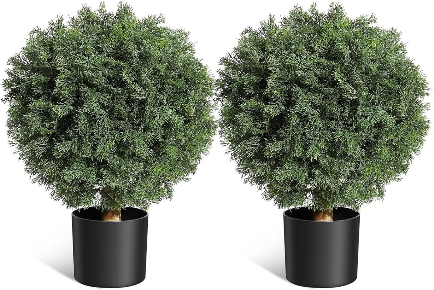 2 Pack Faux Cedar Topiary Ball Shrub, Artificial Cedar Topiary Ball Tree for Indoor Outdoor Porch Decor