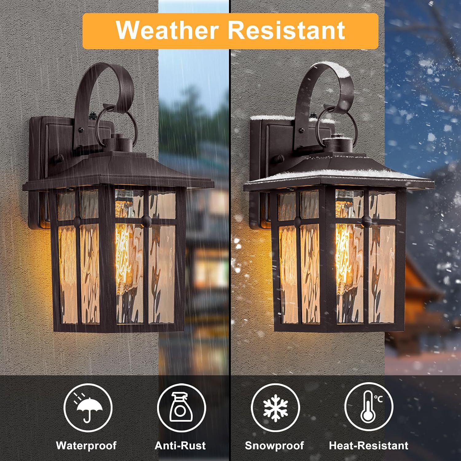 2 Pack Dusk to Dawn Outdoor Lighting, Oil Rubbed Bronze Exterior Light Fixtures with Ripple Glass, Waterproof Aluminum Porch Lights, Outside Lantern Light for Entryway, Garage, Patio
