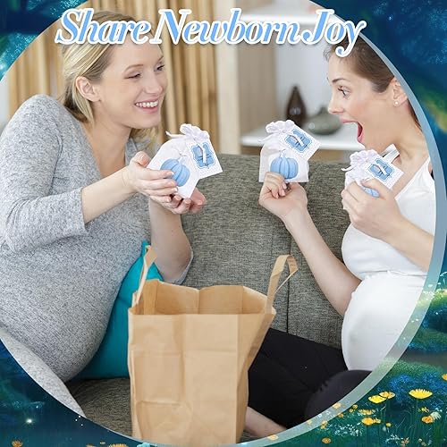 Miniatura 6 de Treela Juego de 24 velas de té con forma de calabaza pequeña para baby shower, regalos de fiesta de baby shower, diseño de calabaza azul, para