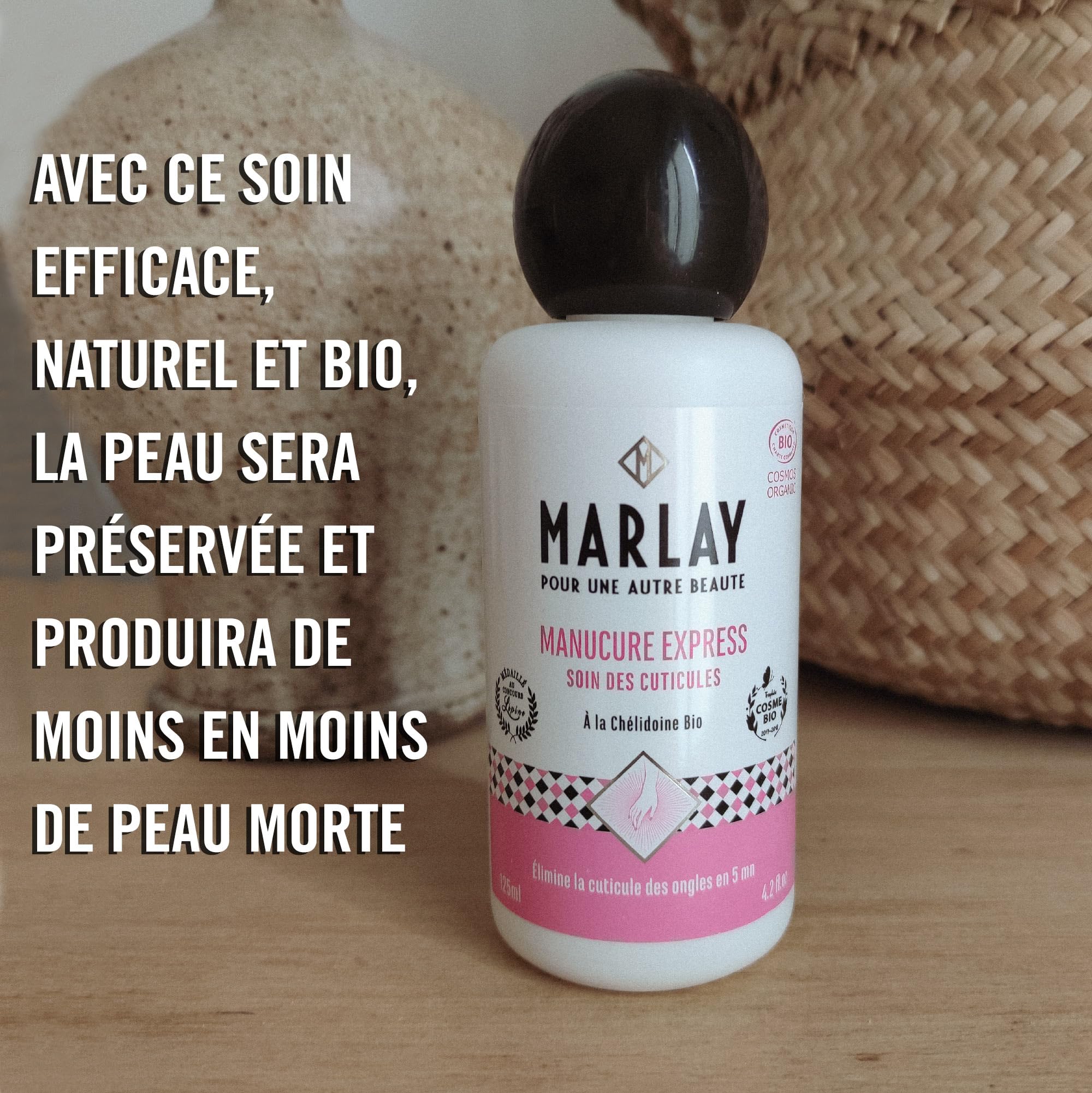 Marlay Cosmetics - Lotion Manucure Express 125 ml - Soin Bio Mains & Ongles - Dissout Cuticules & Peaux Mortes en 5mn - Eau Emolliente - 99% Origine Naturelle - Yuka 86/100 - Fabriqué en France